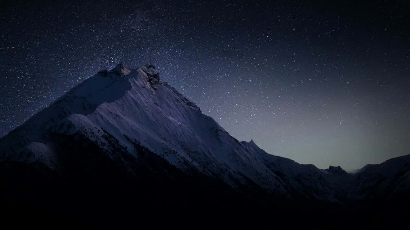 Dark Mountain, snow-capped mountain peak, star-filled night sky, HD Desktop Wallpaper