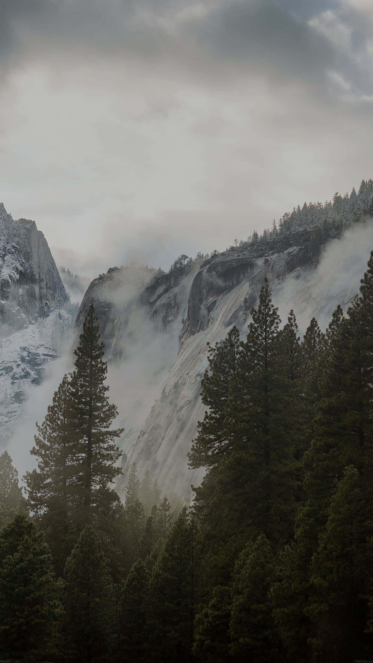 Dark Nature, misty waterfall, rugged mountain, Full HD Phone Wallpaper