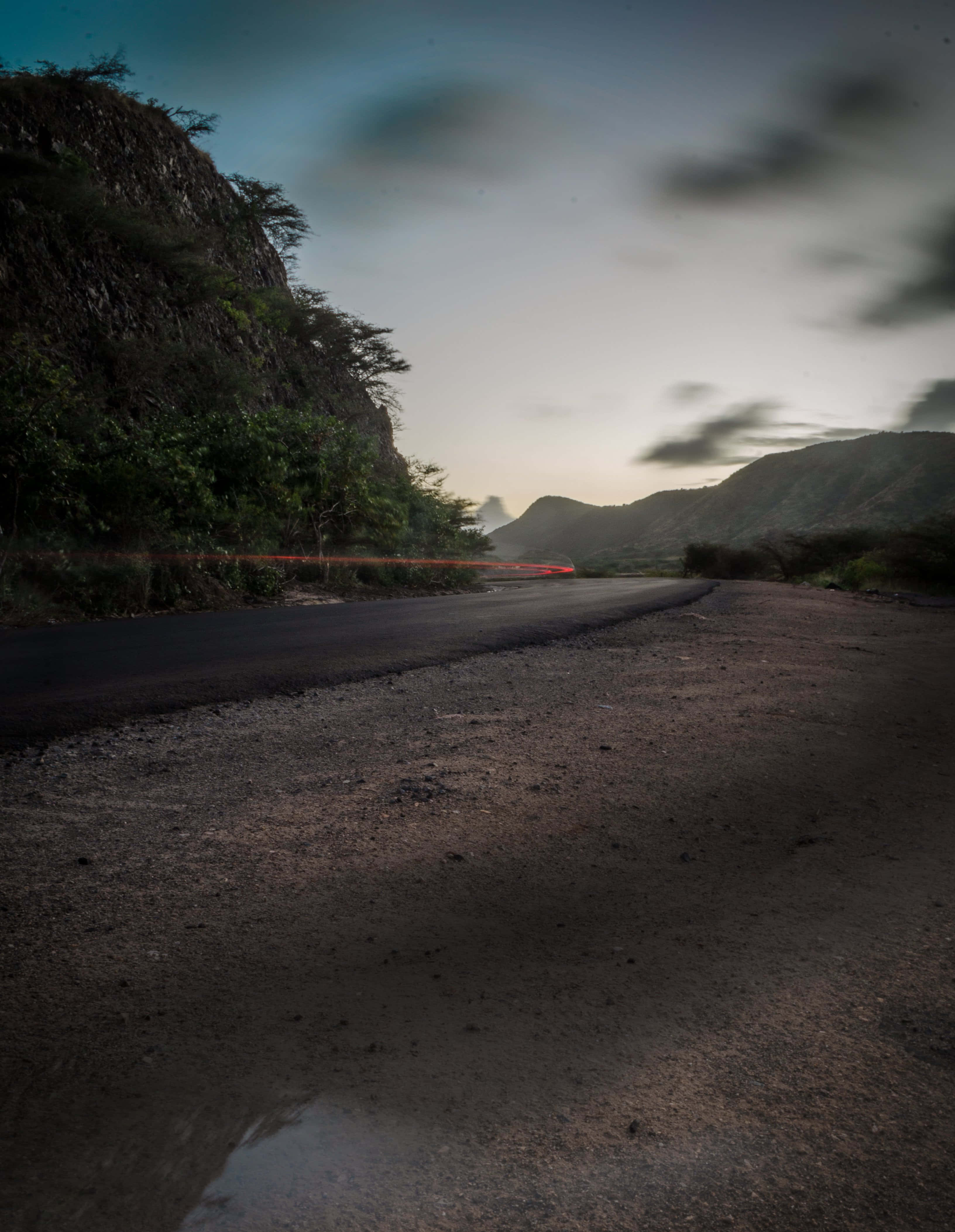 dark nature, winding mountain road, dusk, 4K Phone Wallpaper