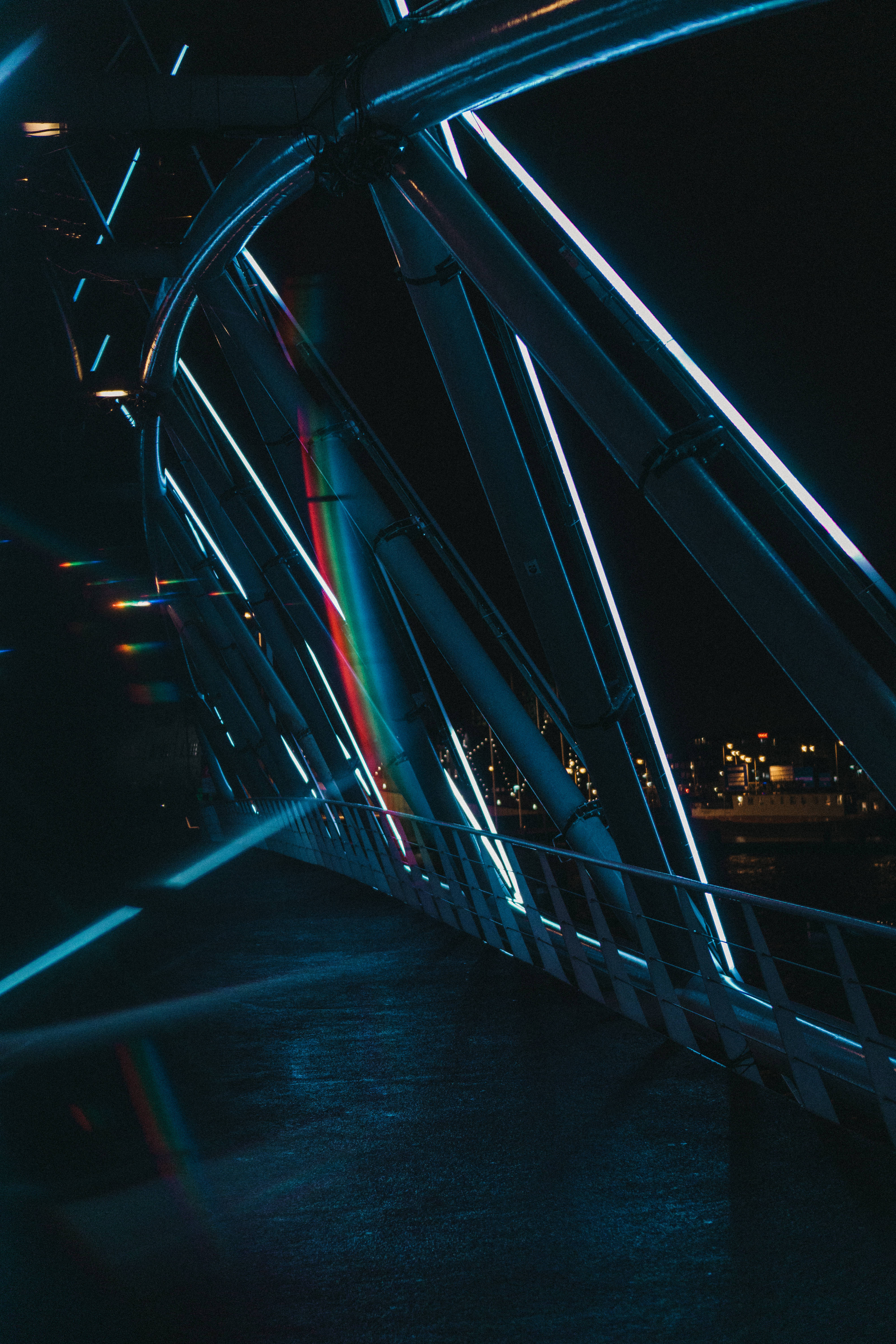 Dark Neon iPhone, glass walled building, neon lights, 5K Phone Wallpaper