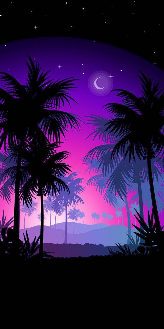 Dark Neon iPhone, palm trees, vibrant purple, SD Phone Wallpaper