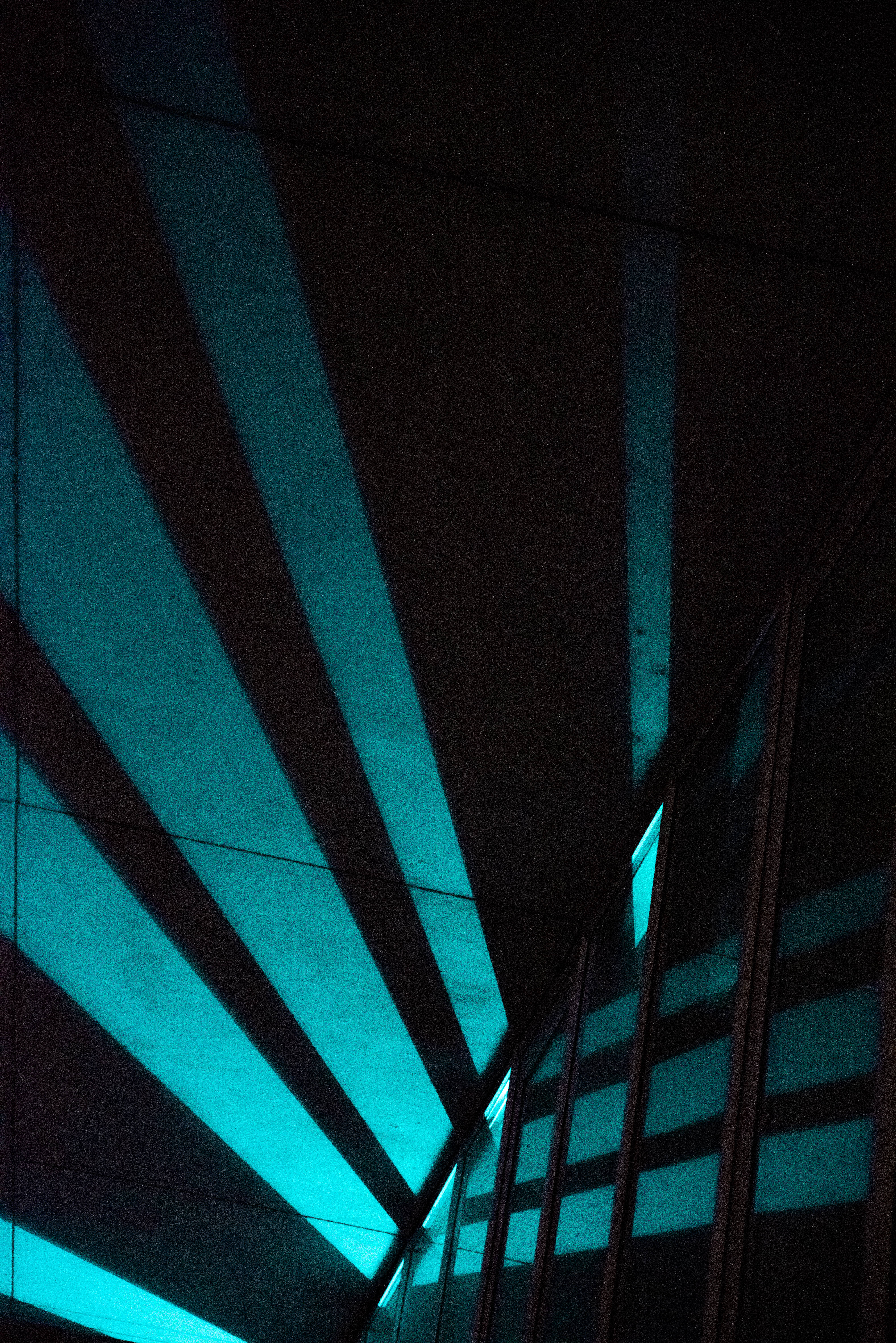 Dark Neon iPhone, tunnel lights, turquoise light beams, 5K Phone Wallpaper