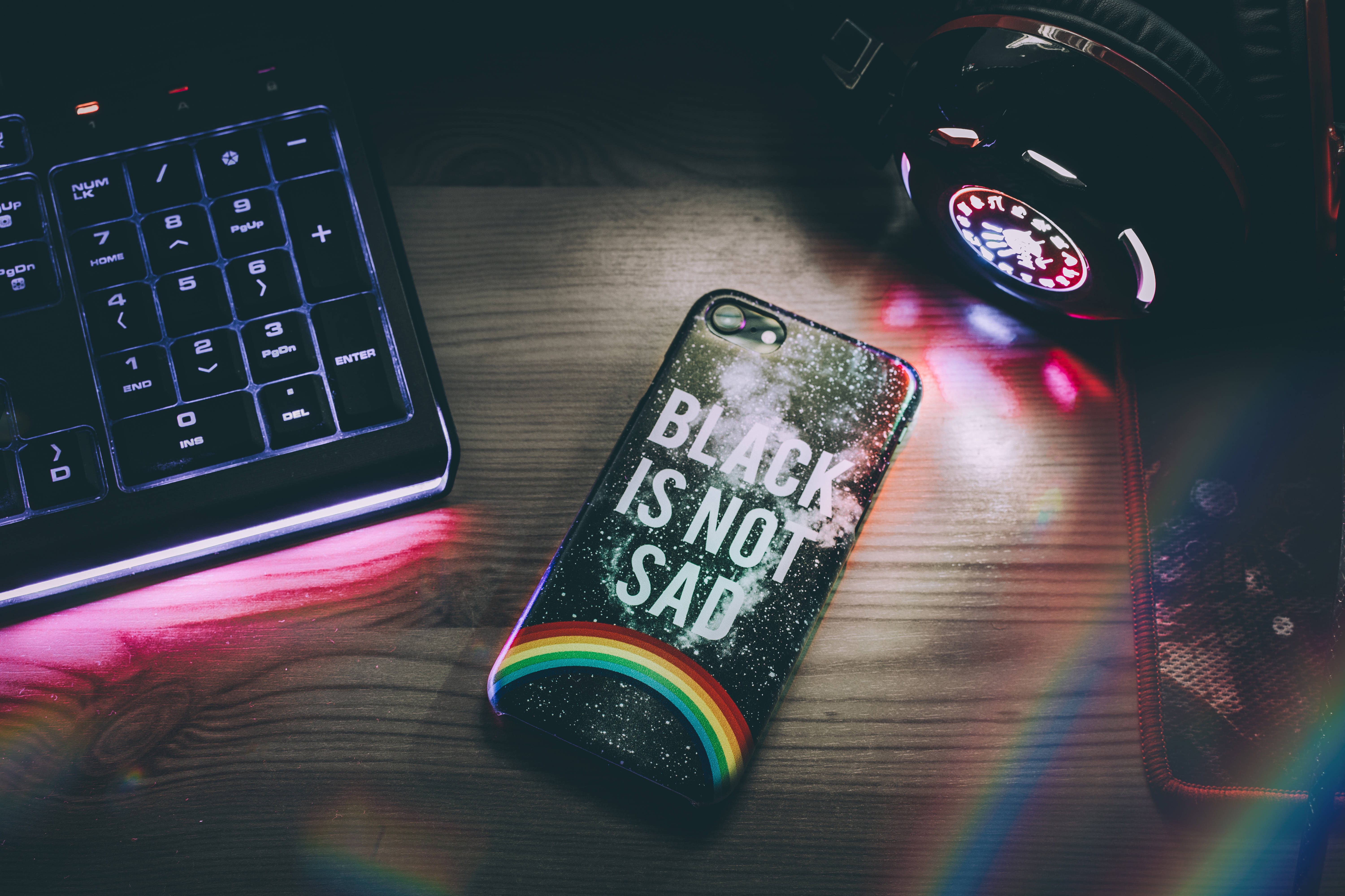 Dark Neon iPhone, glittery phone case, rainbow, 5K Desktop Wallpaper