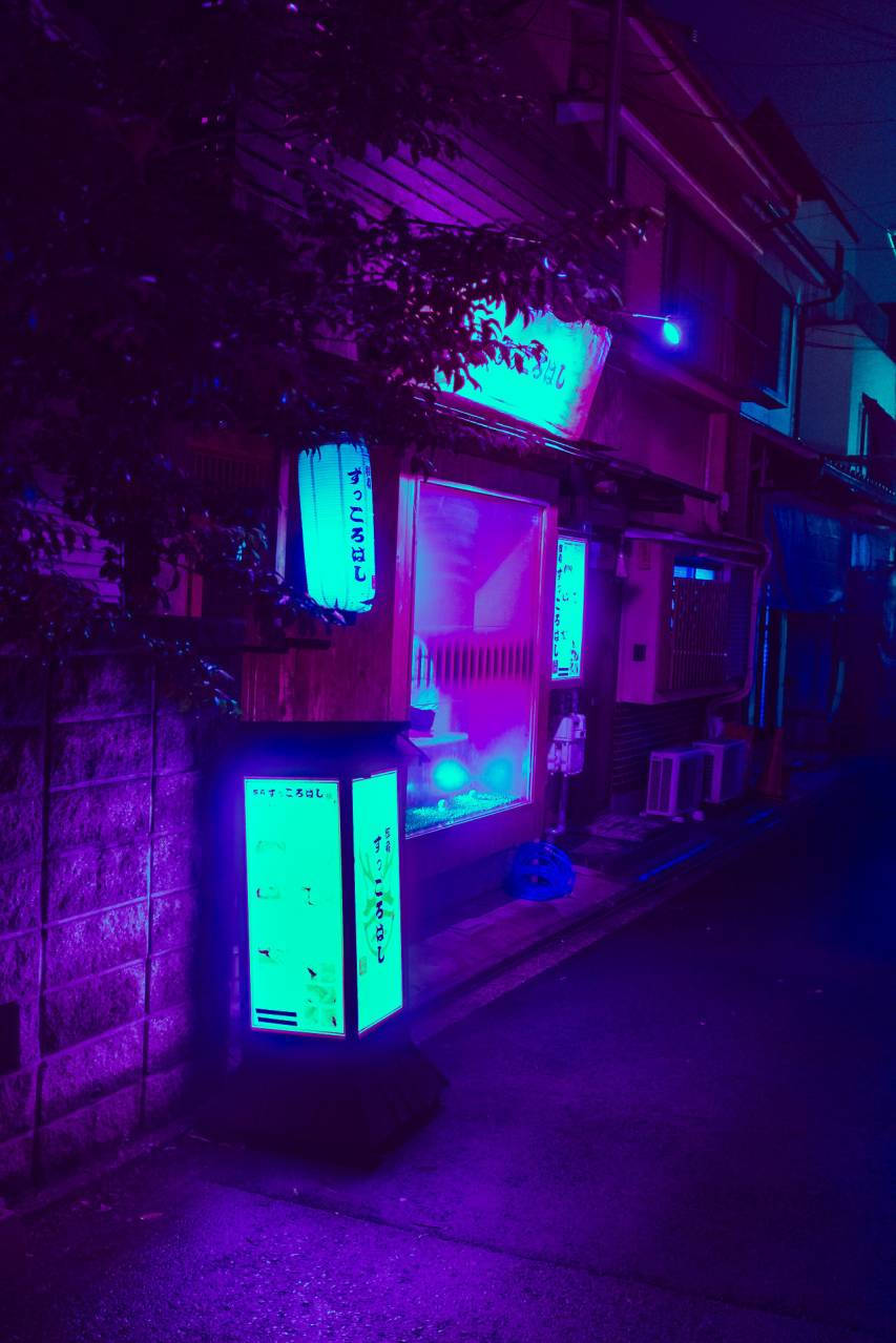 Dark Neon iPhone, Japanese alleyway, neon-lit, SD Phone Wallpaper