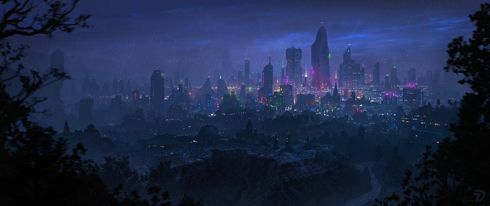 Dark Neon iPhone, city skyline, neon lights, Full HD Desktop Wallpaper