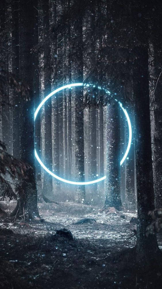 Snow Forest, Dark Neon iPhone, glowing blue ring, SD Phone Wallpaper