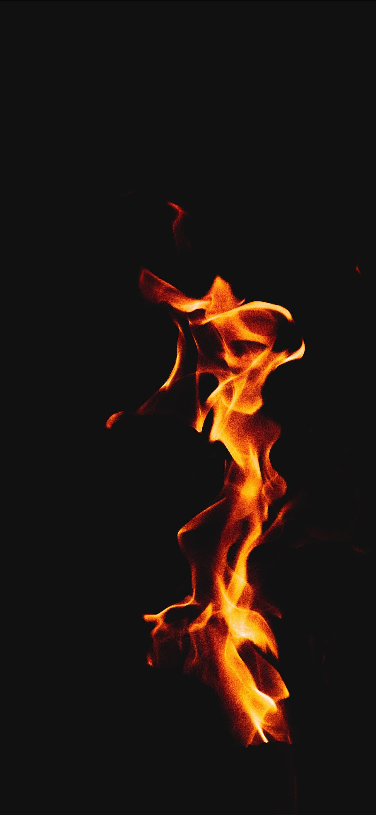 Flaming Fire iPhone Dark, vibrant flame, pure black background, 2K Phone Wallpaper