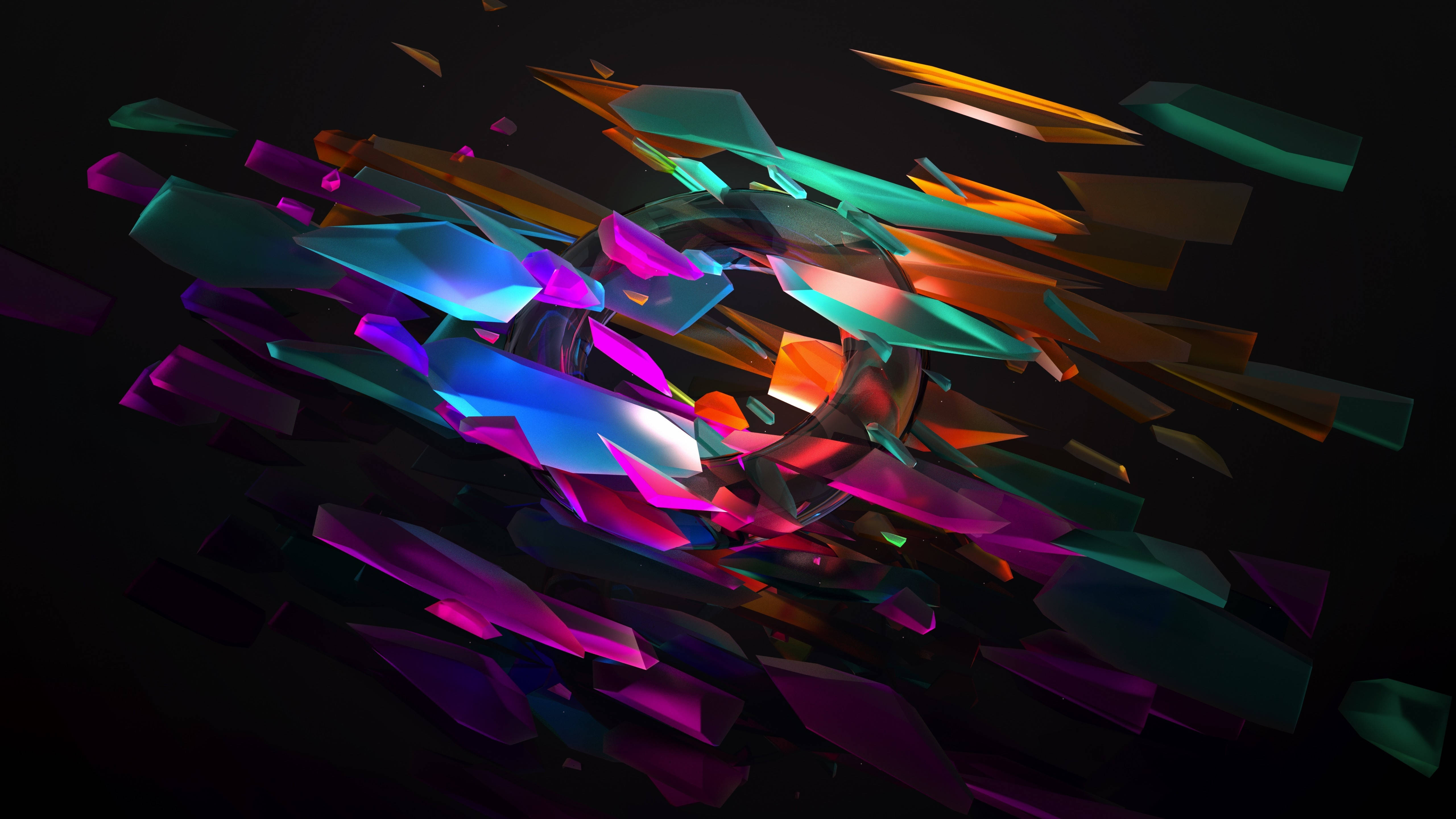 multicolor dark neon shards, neon blues, neon pinks, 5K Desktop Wallpaper