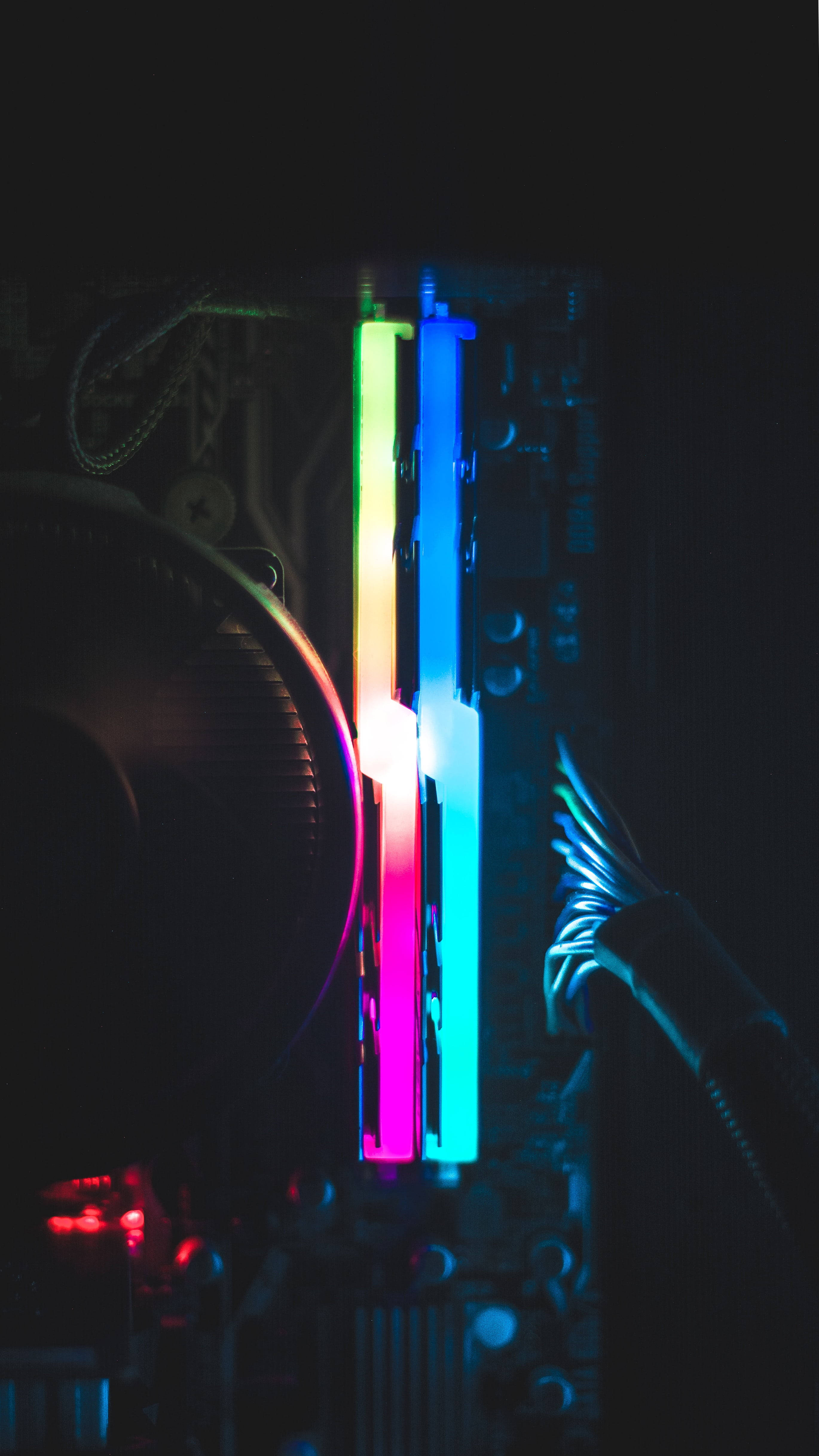 Dark Neon, LED lights, computer motherboard, 4K Phone Wallpaper
