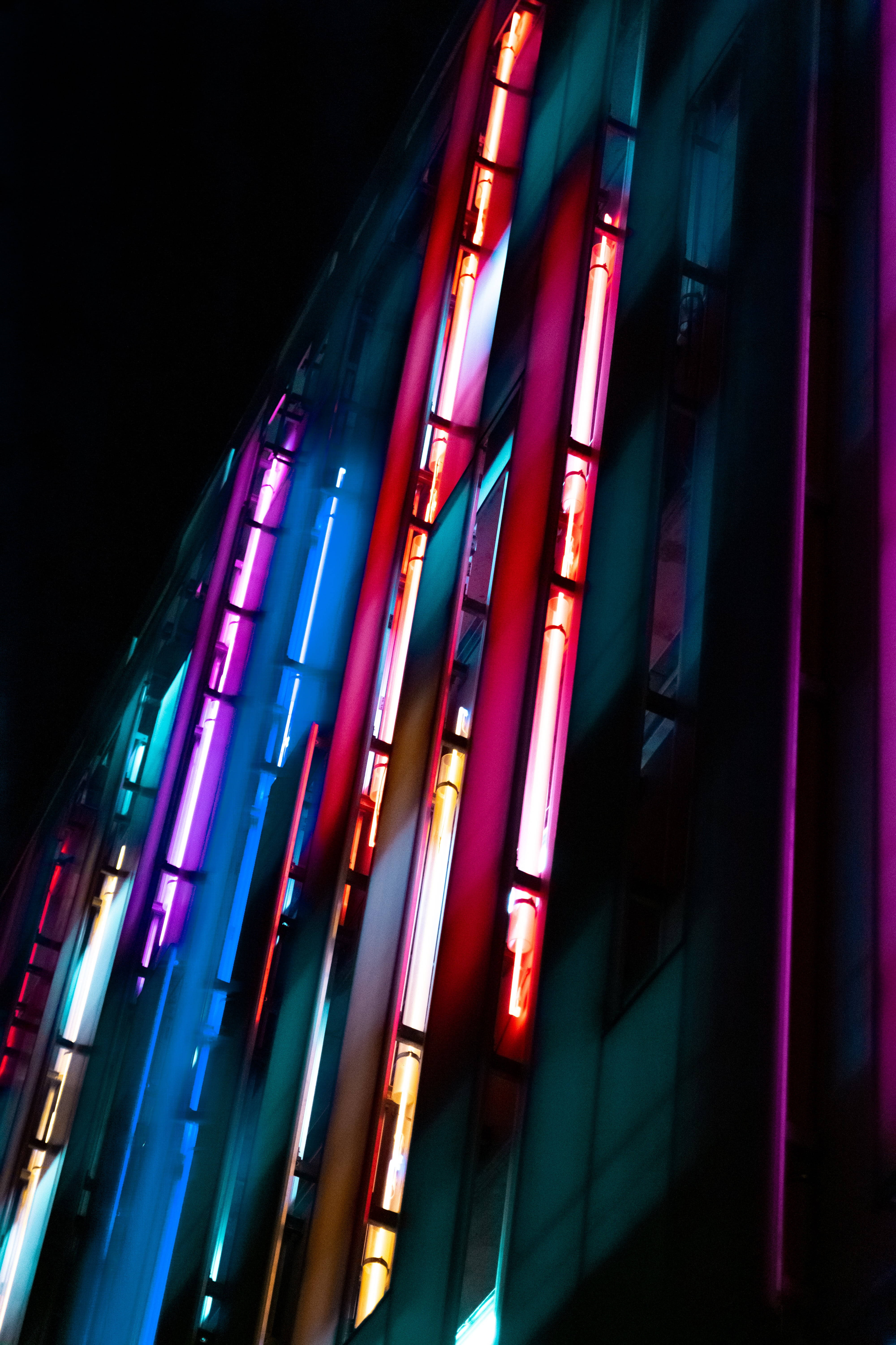 Dark Neon Light Strips, neon tubes, red blue and purple, 5K Phone Wallpaper