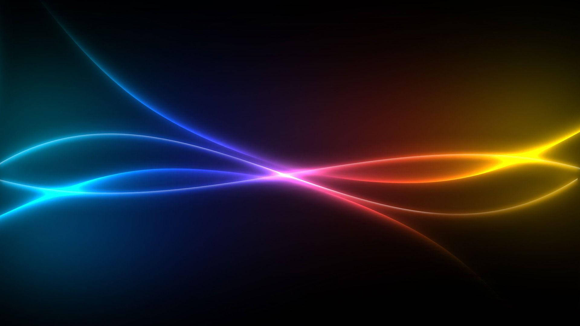 Dark Neon Rainbow, vibrant blue, orange glowing ribbons, Full HD Desktop Wallpaper