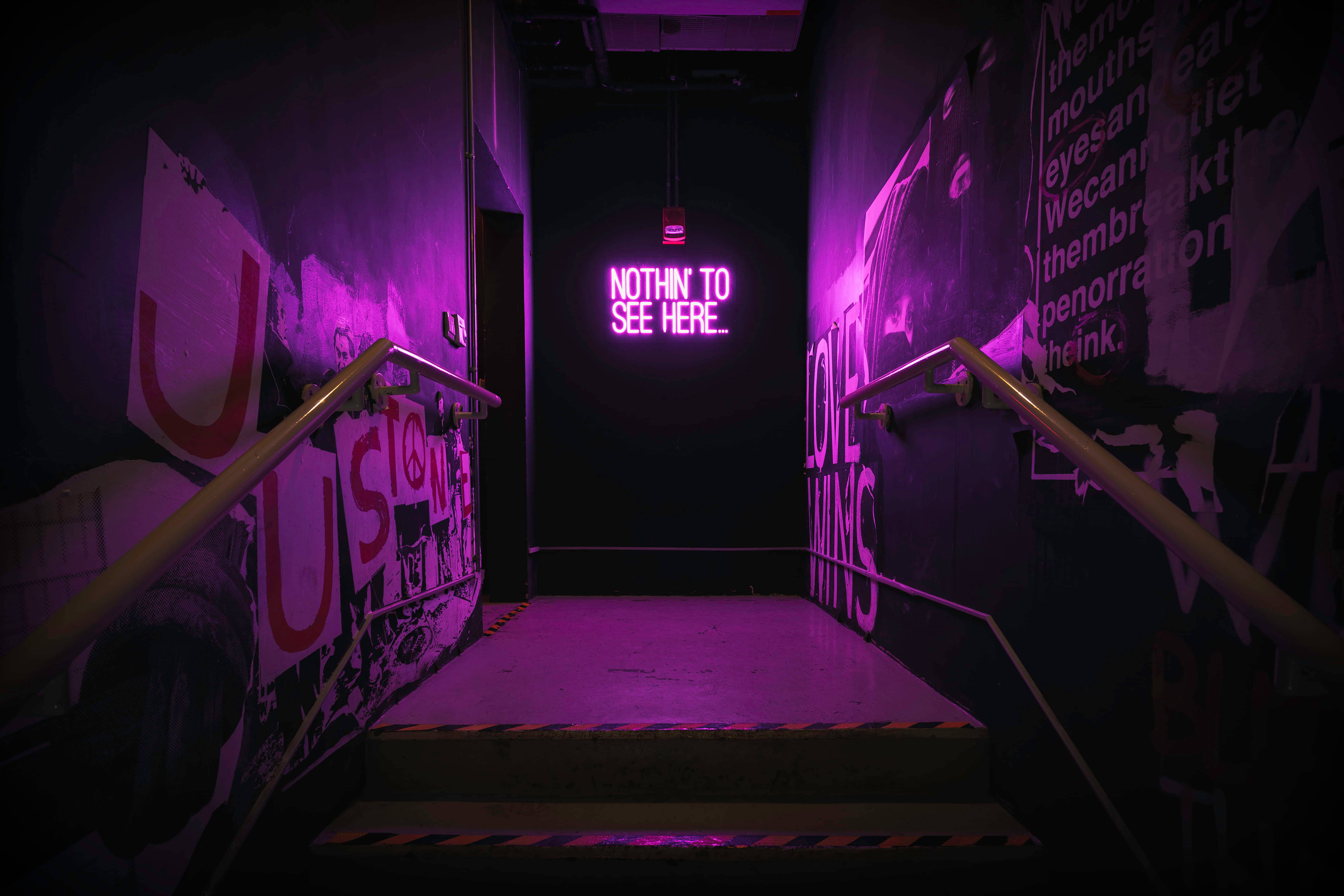 Dark Neon, NOTHIN TO SEE HERE, purple neon light, 5K Desktop Wallpaper