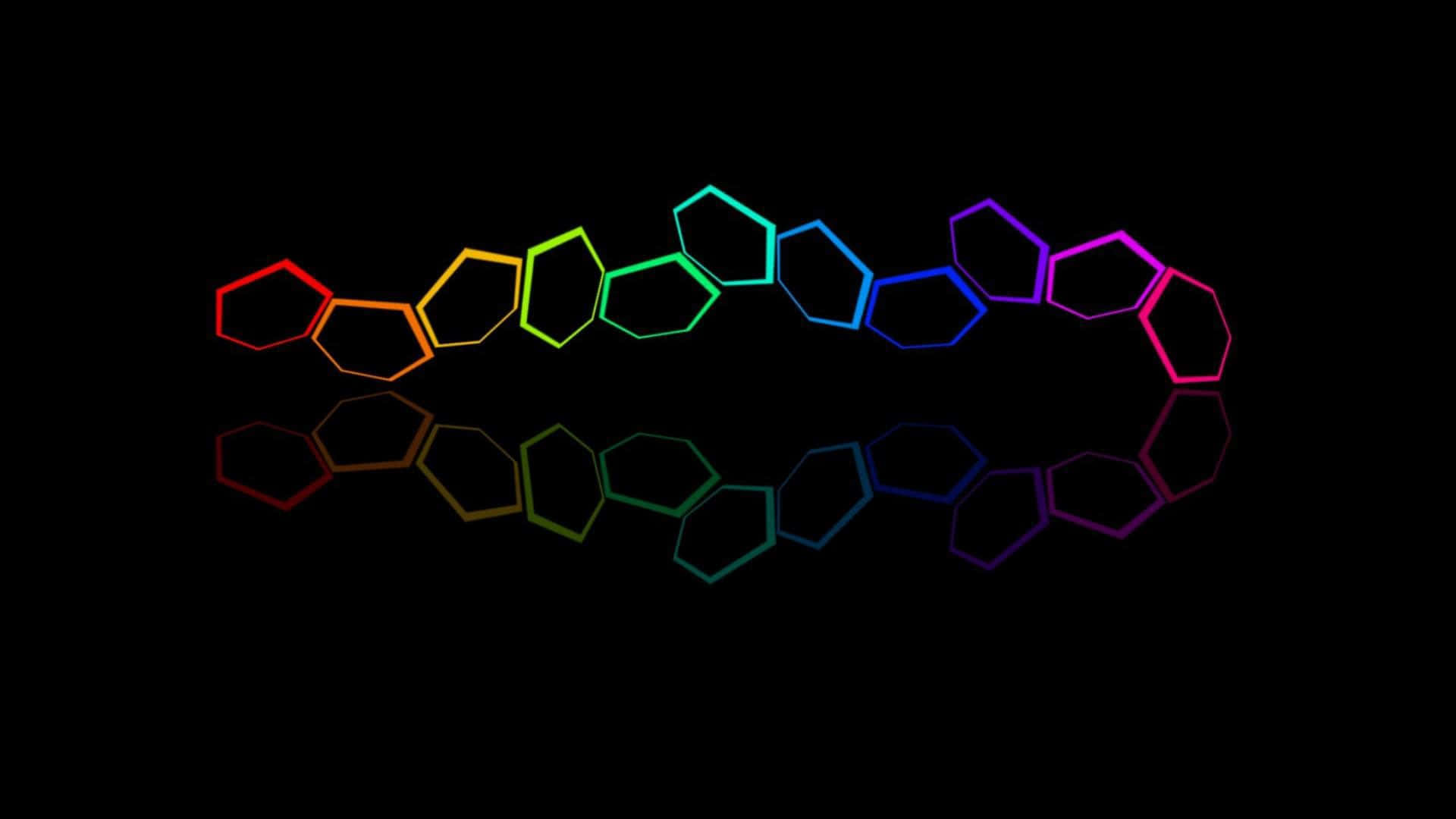 Black Neon HD Hexagon, glowing hexagons, rainbow chain, Full HD Desktop Wallpaper