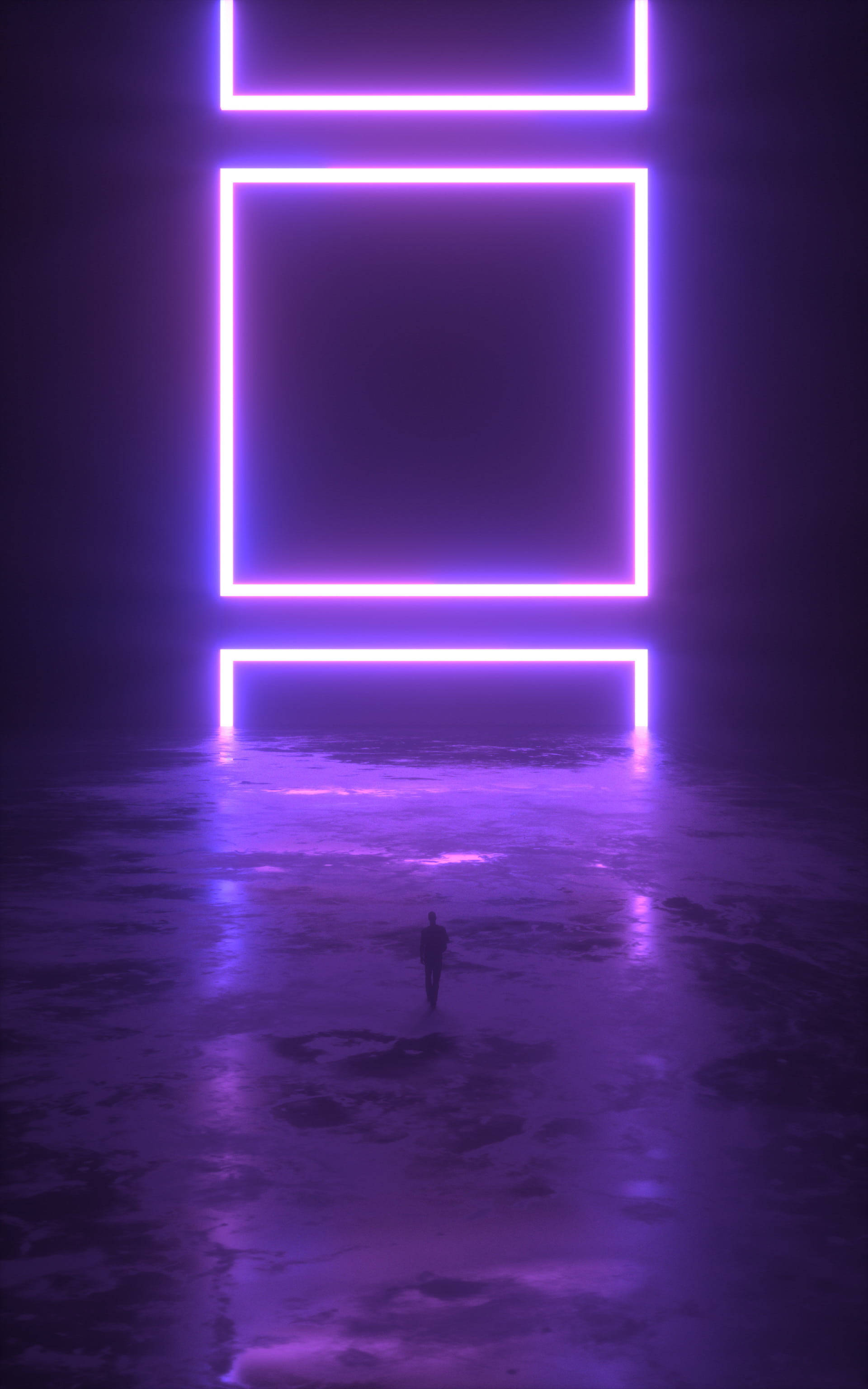 Dark Neon, purple neon rectangles, misty dark void, 2K Phone Wallpaper