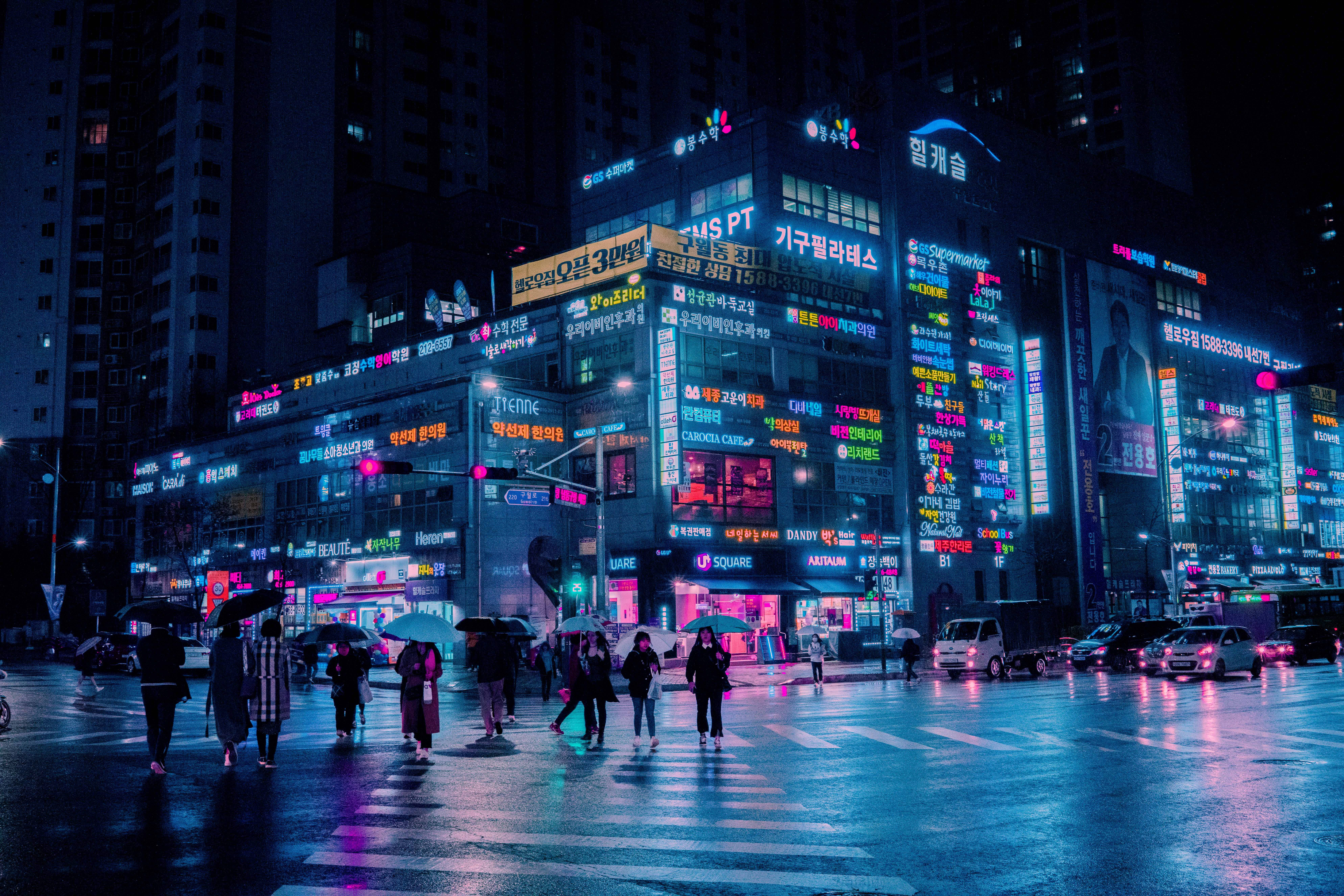 Dark Neon, city street, night, 8K Desktop Wallpaper