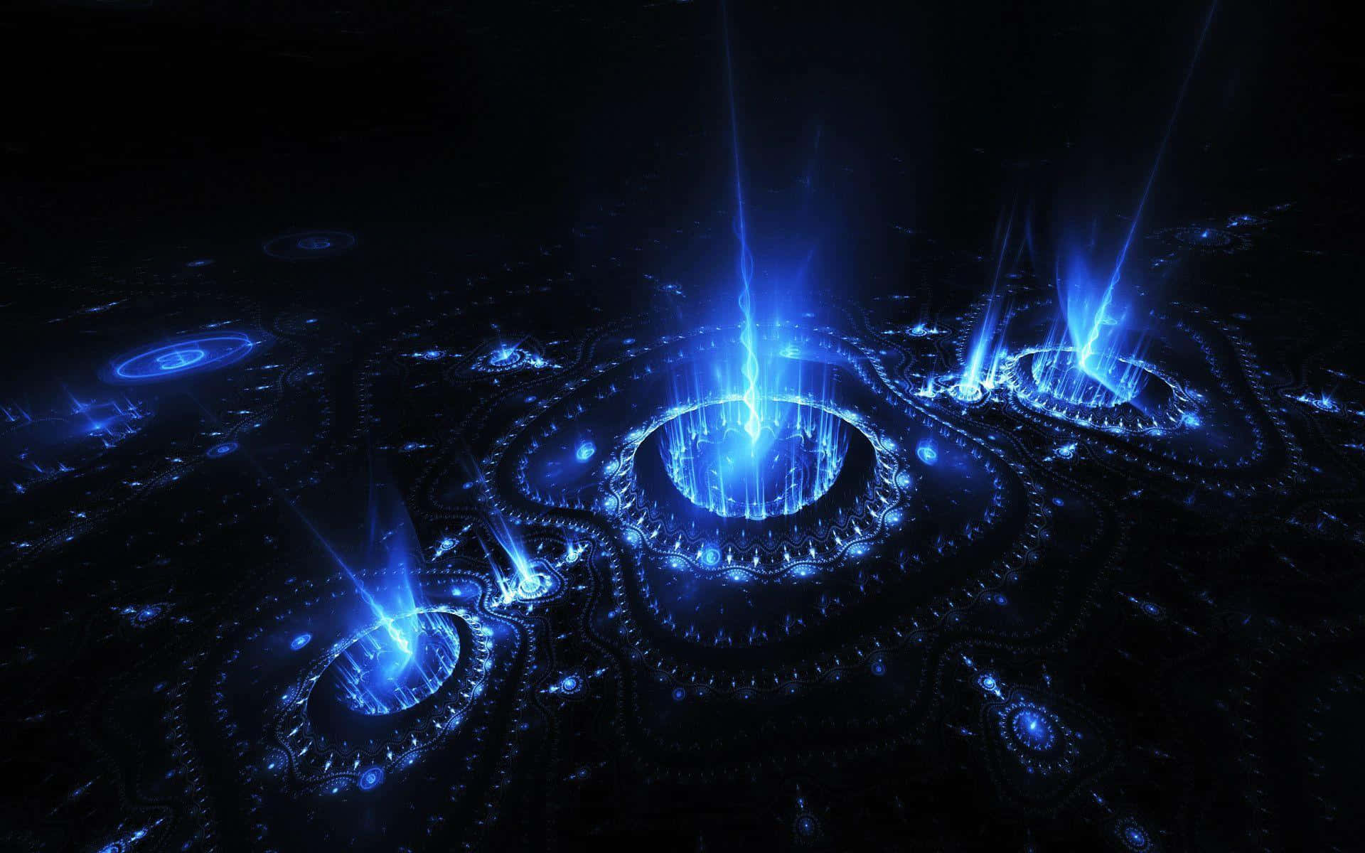 Black Neon HD Fountain, cosmic fractal landscape, electric blue energy, Full HD Desktop Wallpaper