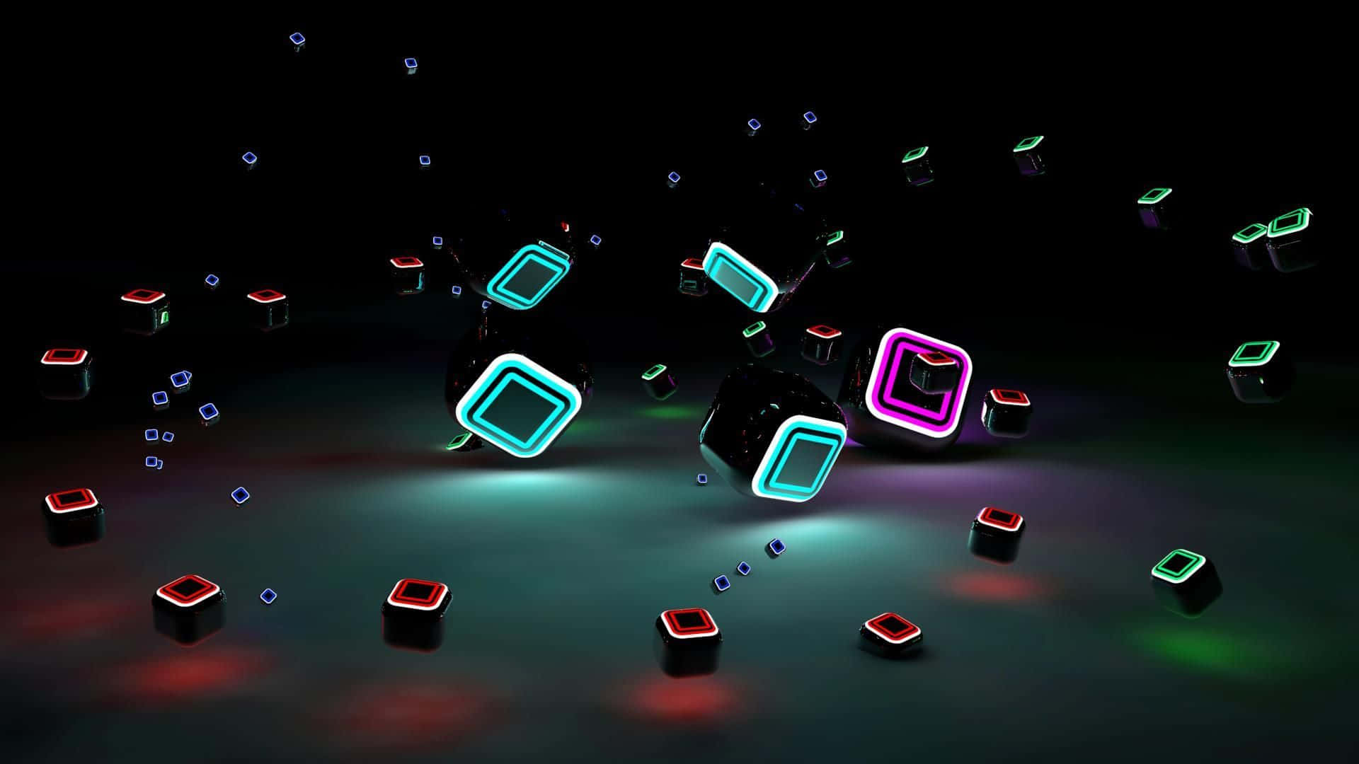 Black Neon HD Cubes, neon-lit, geometric cubes, Full HD Desktop Wallpaper