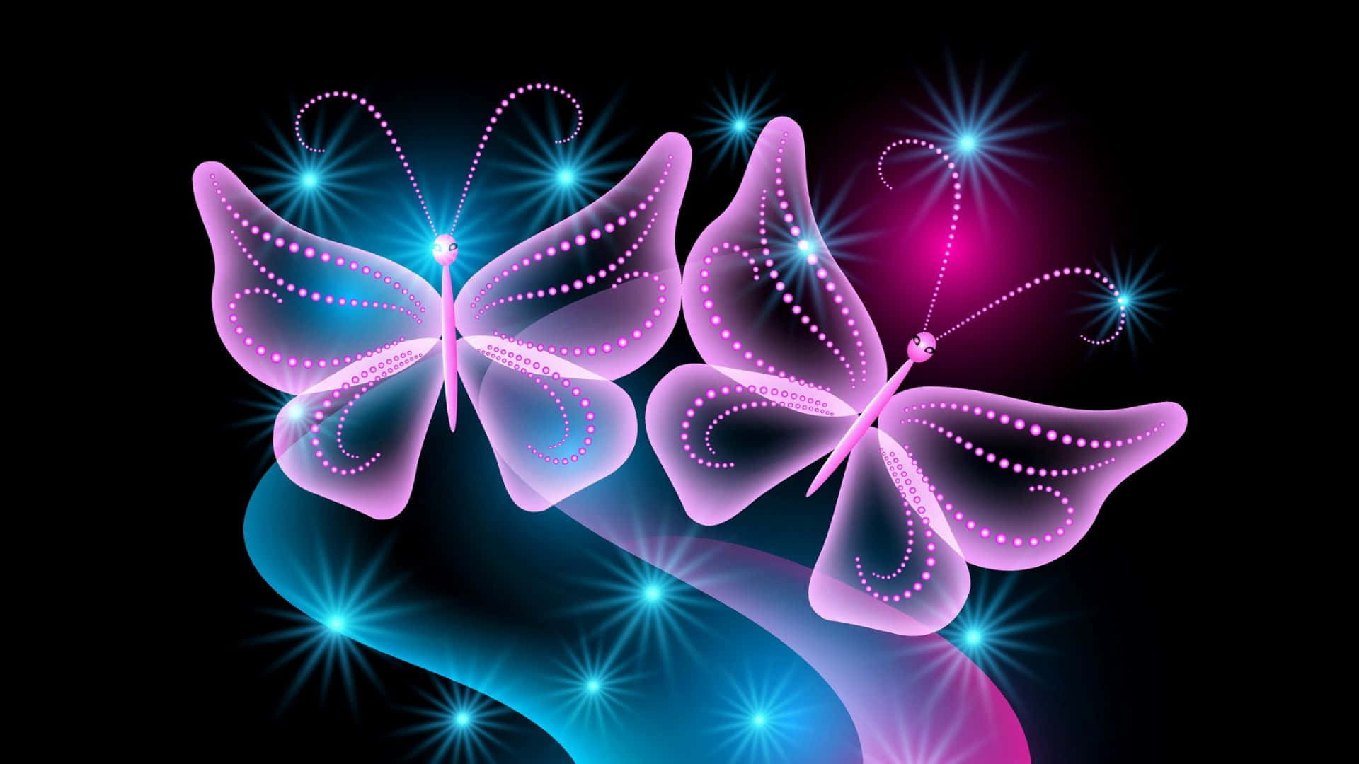 Neon Lights Dance in the Darkness, glowing neon butterflies, dotted wings, Full HD Desktop Wallpaper