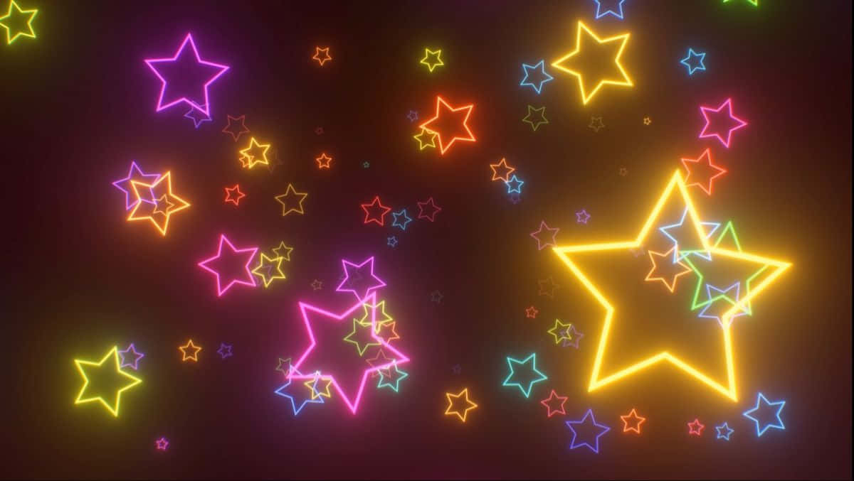 neon stars, rainbow hues, dark gradient background, SD Desktop Wallpaper