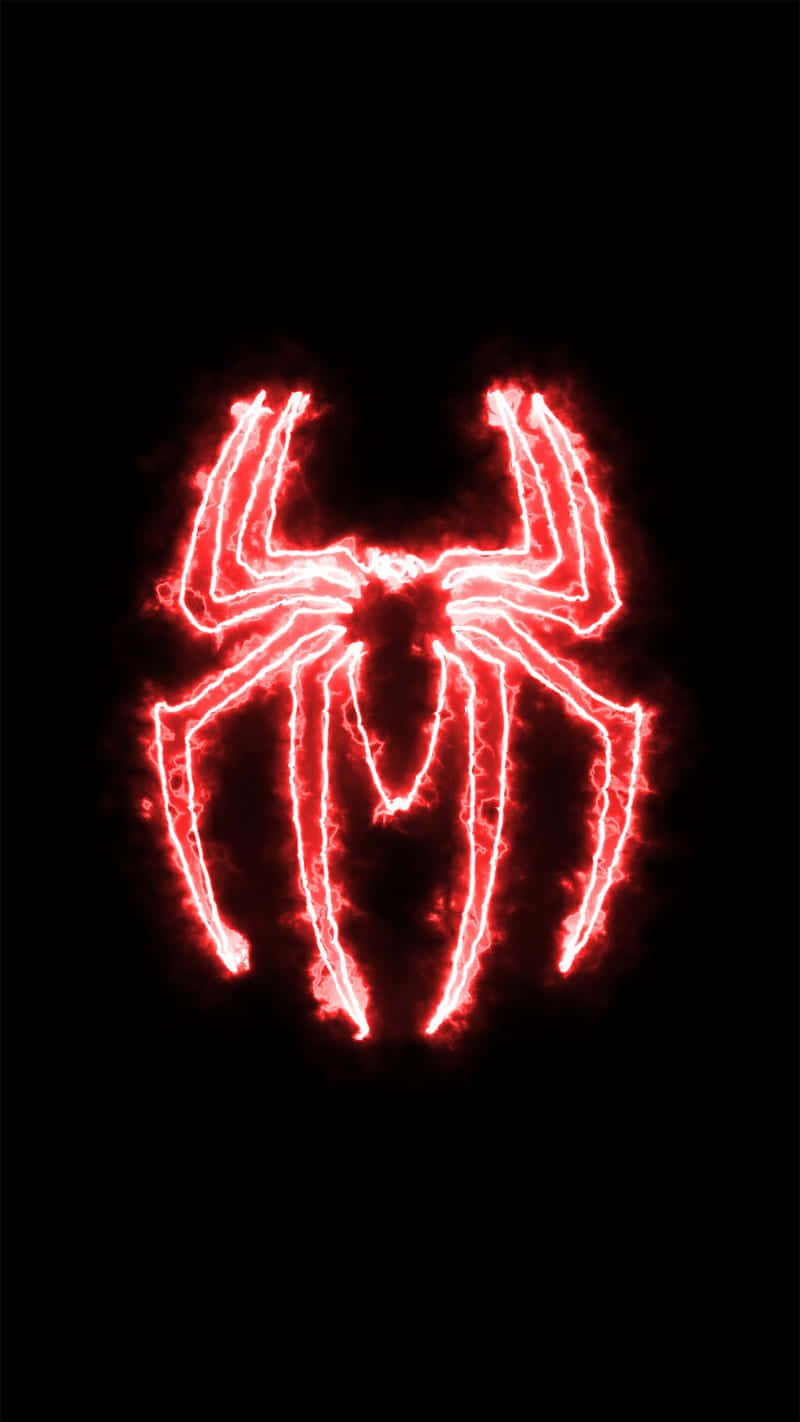 black, red neon, glowing red electric spider logo, HD Phone Wallpaper
