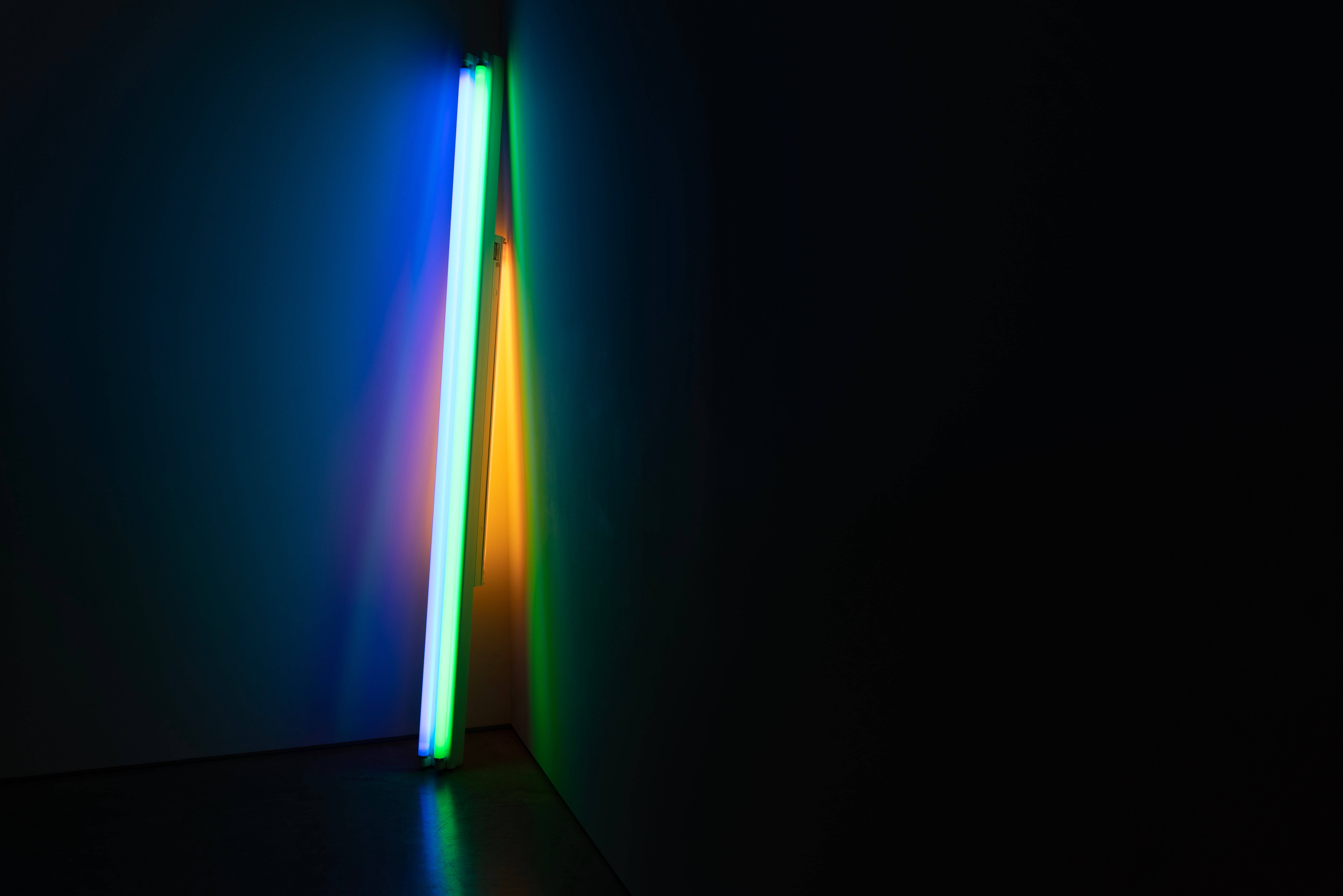 Dark Neon Lamp Strip, blue green, yellow, 8K Desktop Wallpaper