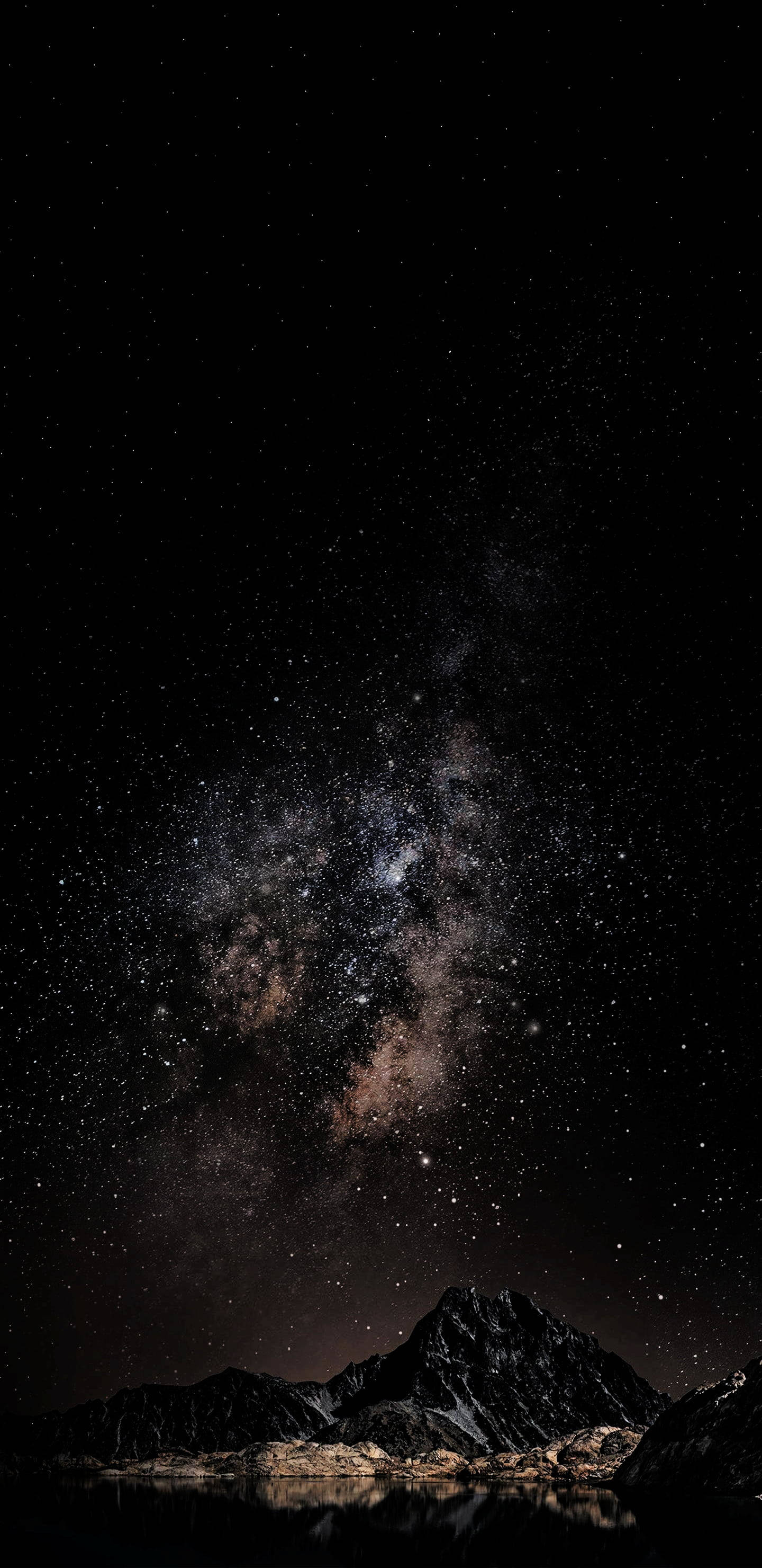 Starry Sky Over Mountain, Milky Way, dark mountain range, 2K Phone Wallpaper
