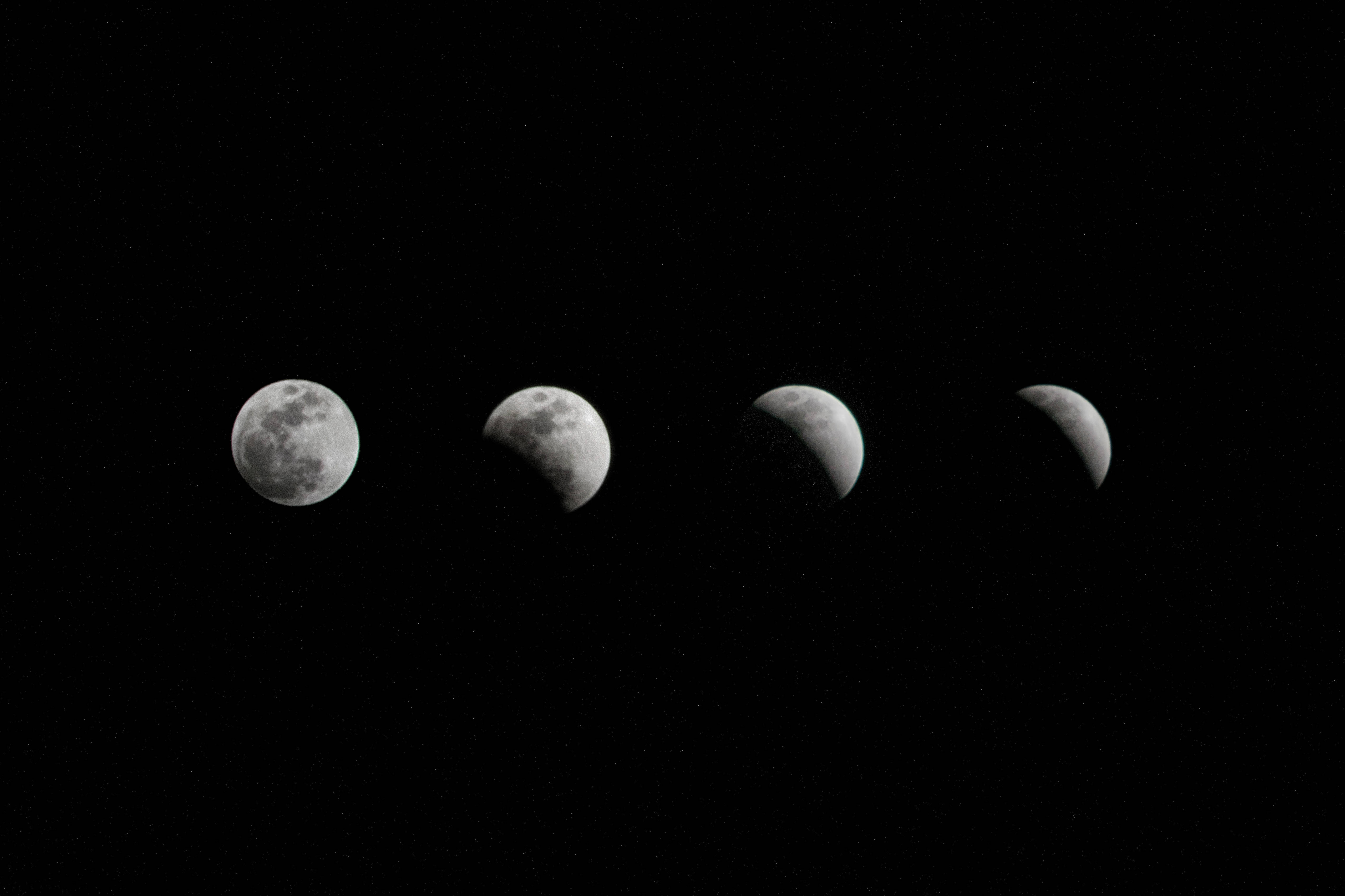 lunar eclipse, grayscale, deep black sky, 4K Desktop Wallpaper