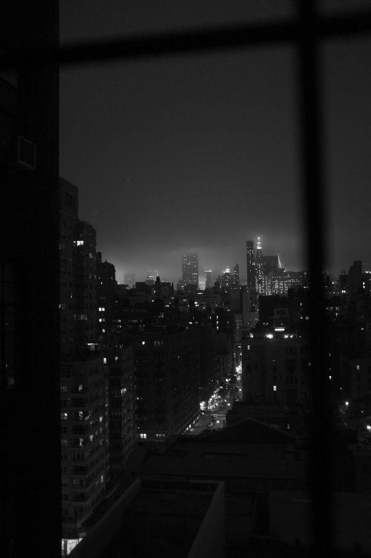 monochrome, nighttime cityscape, glowing lights, SD Phone Wallpaper