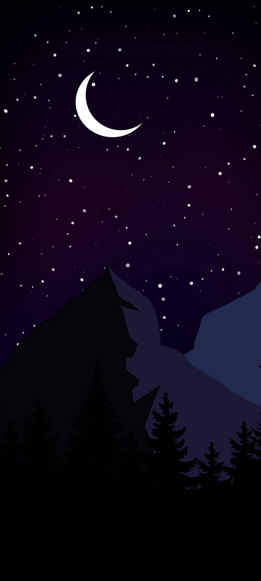 Dark Night, crescent moon, stars, Full HD Phone Wallpaper