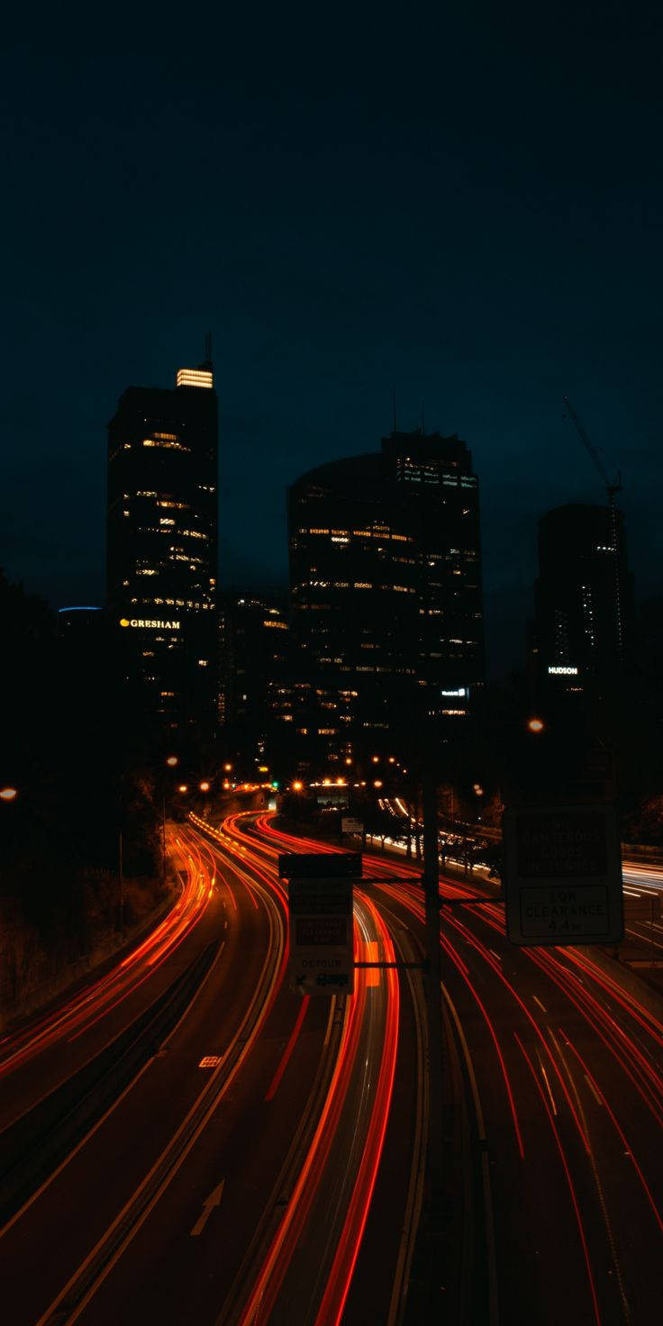 Dark Night, busy highway, glowing red light trails, HD Phone Wallpaper