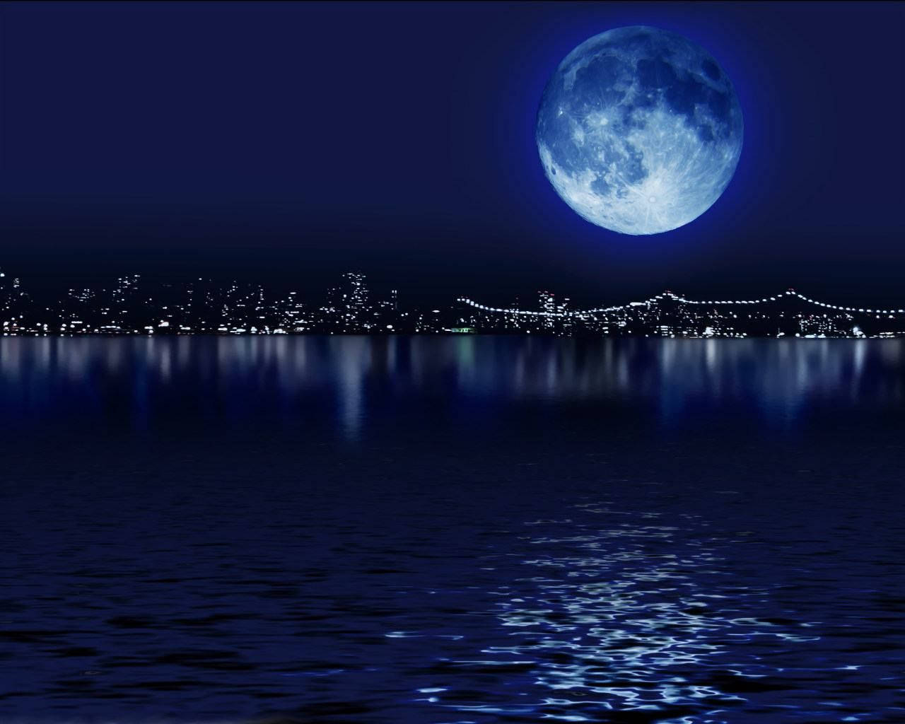 Dark Night, full moon, city, HD Desktop Wallpaper