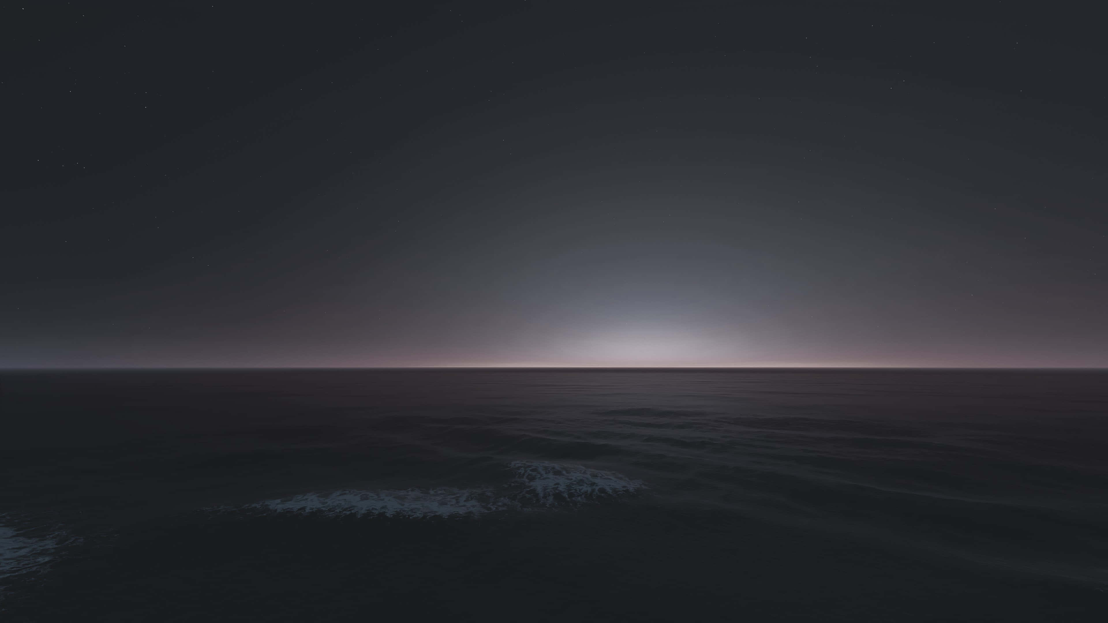 Mysterious Night Ocean, starry sky, soft glowing horizon, 4K Desktop Wallpaper