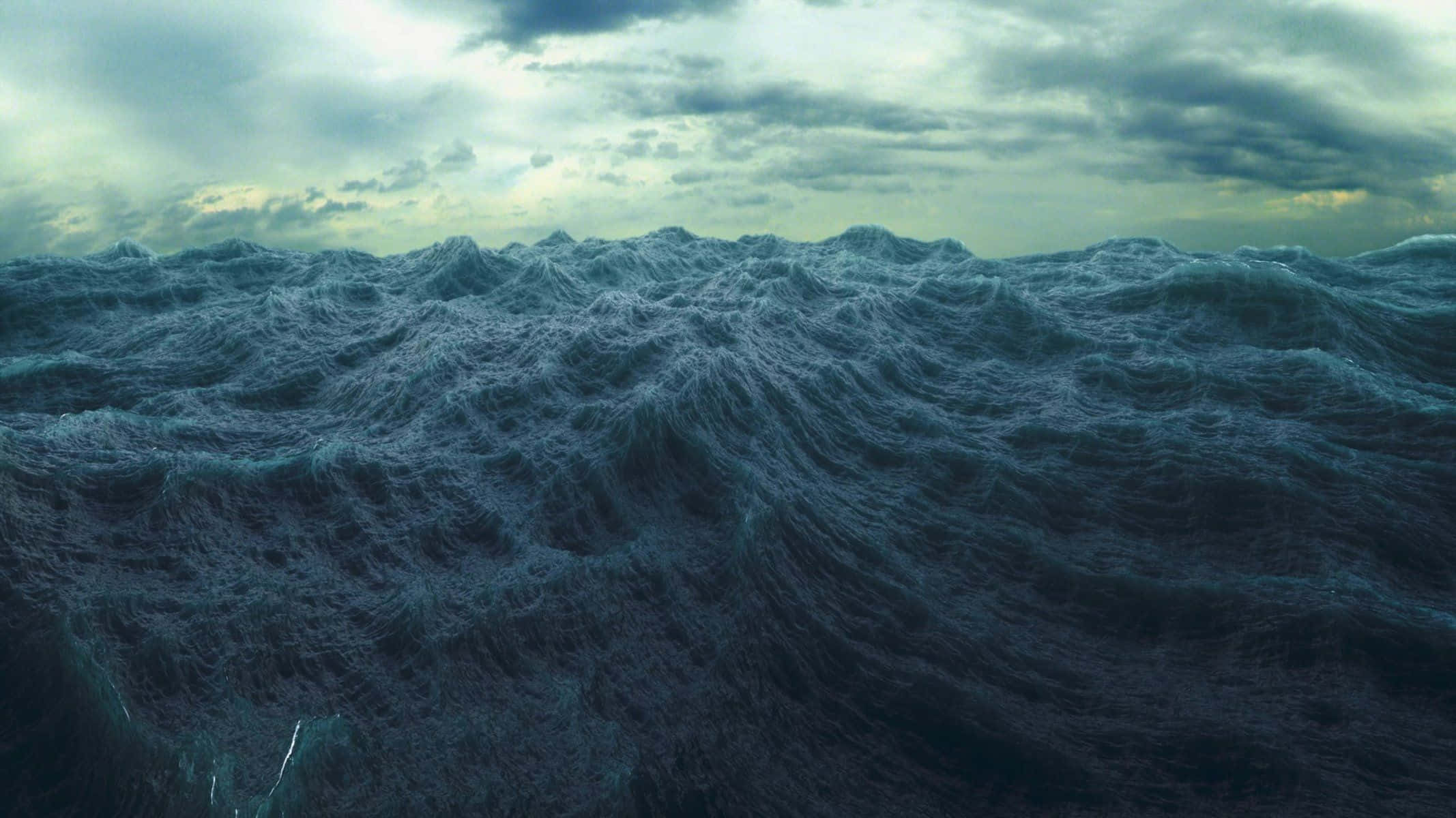 ocean storm, dark blue waves, cloudy sky, Full HD Desktop Wallpaper