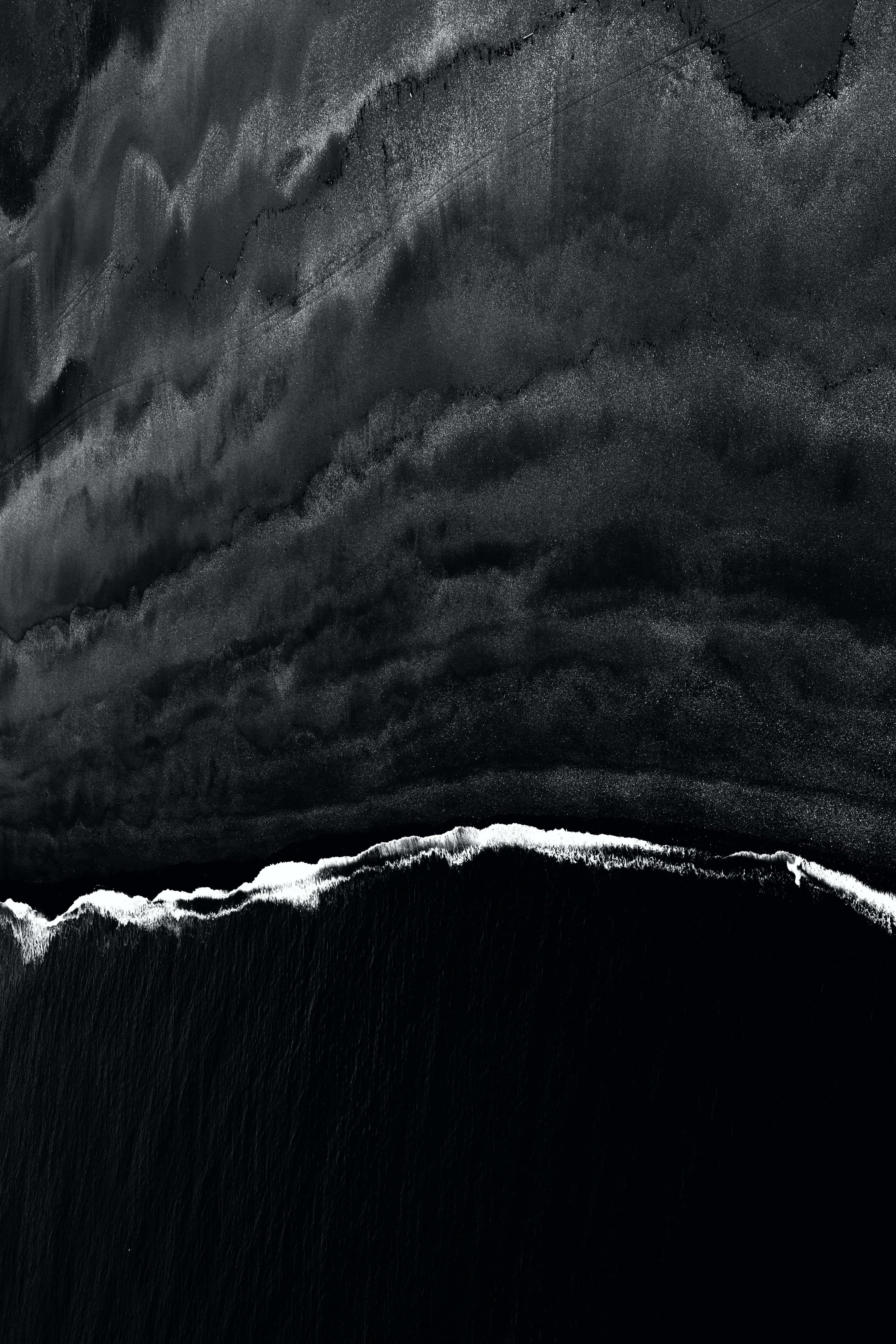 Dark Ocean, black and white, aerial view, 5K Phone Wallpaper