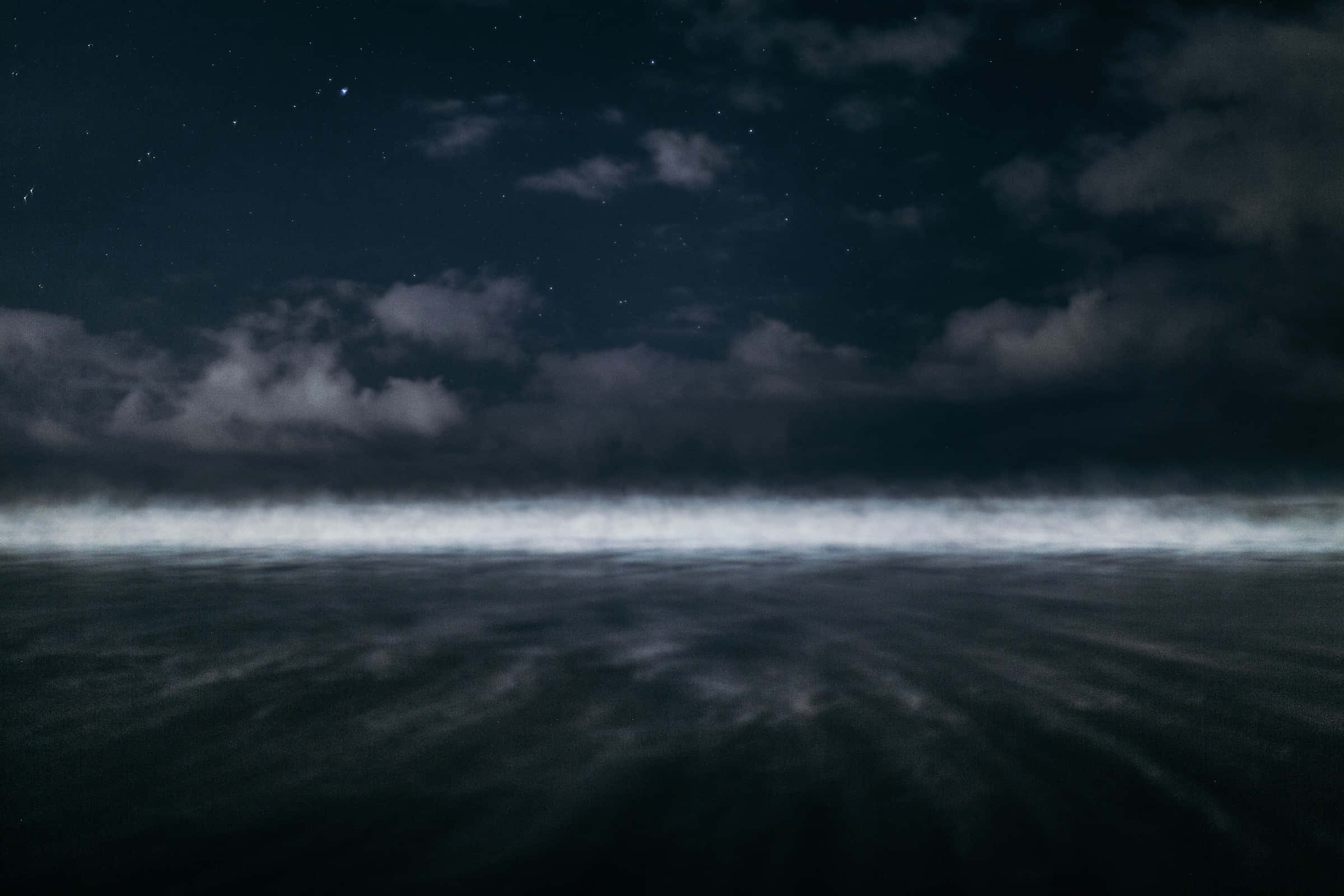 Dark Ocean, starry night sky, scattered clouds, Full HD Desktop Wallpaper