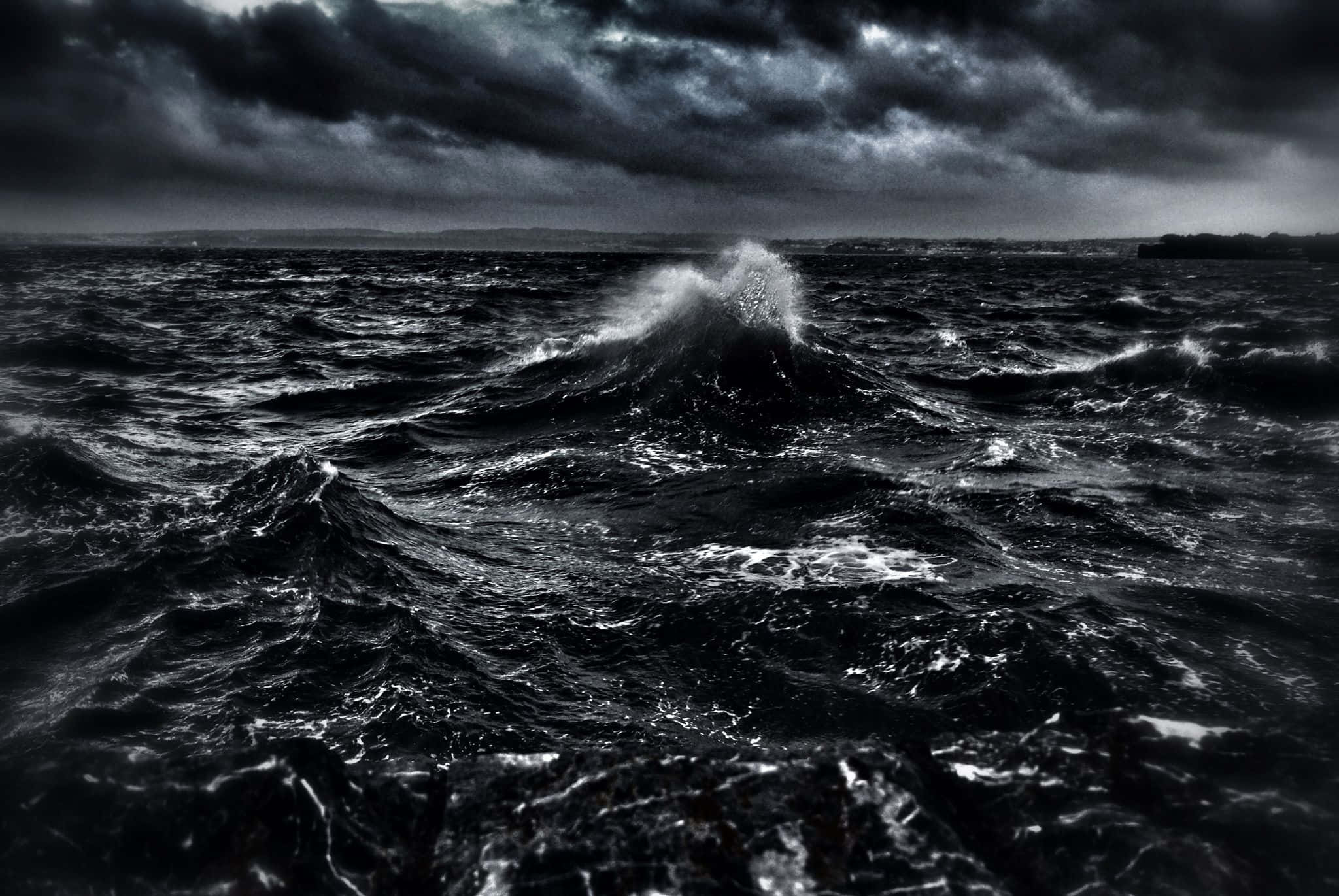 Dark Ocean, stormy sea, crashing waves, Full HD Desktop Wallpaper