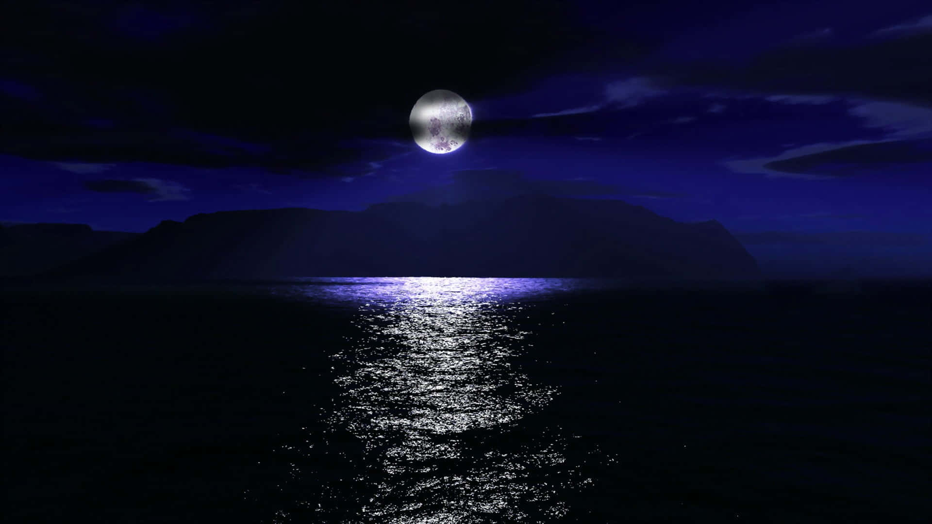 Dark Ocean, full moon, shimmering silver path, Full HD Desktop Wallpaper