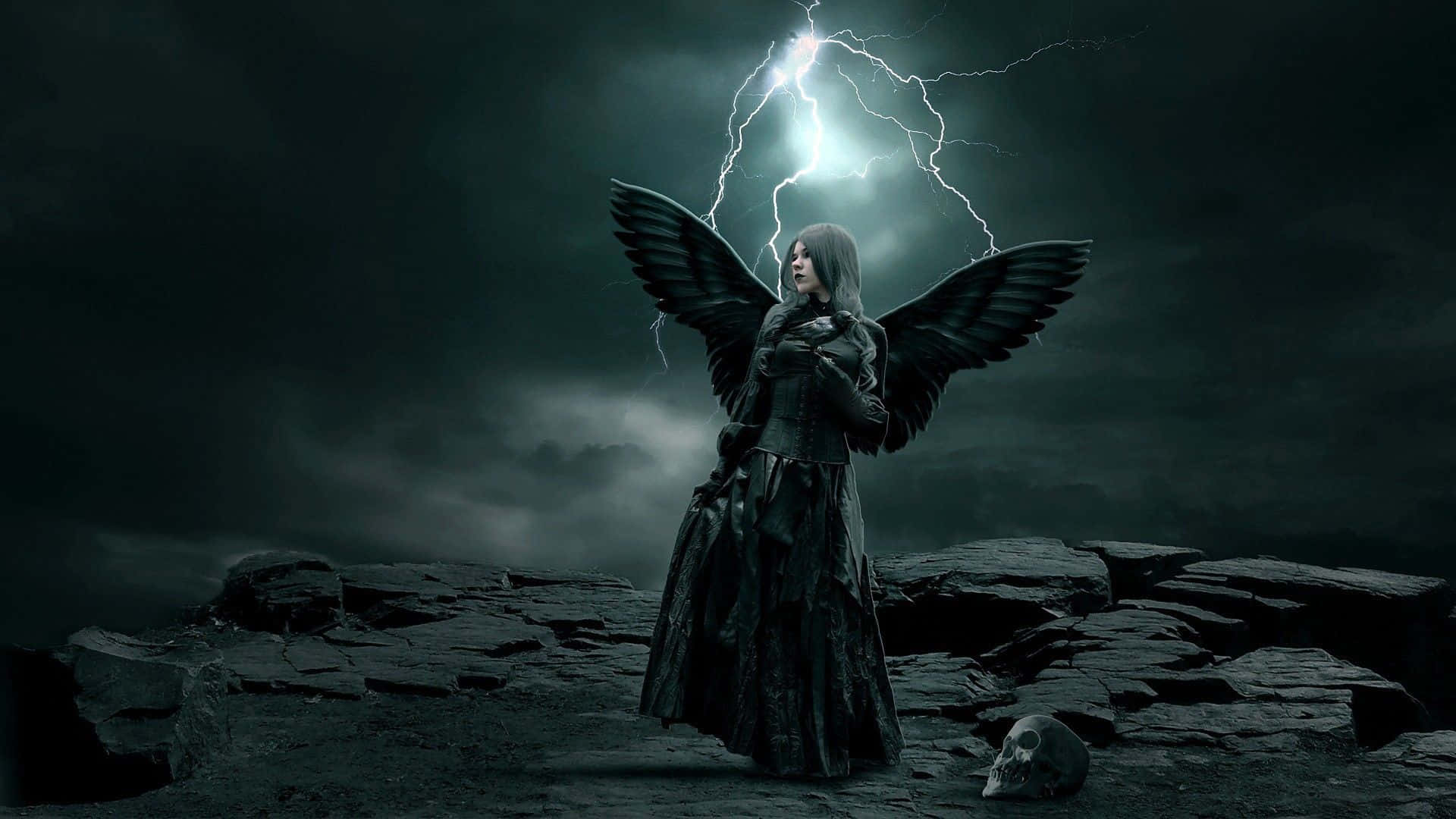 Dark Storm, black robes, rocky cliff, Full HD Desktop Wallpaper