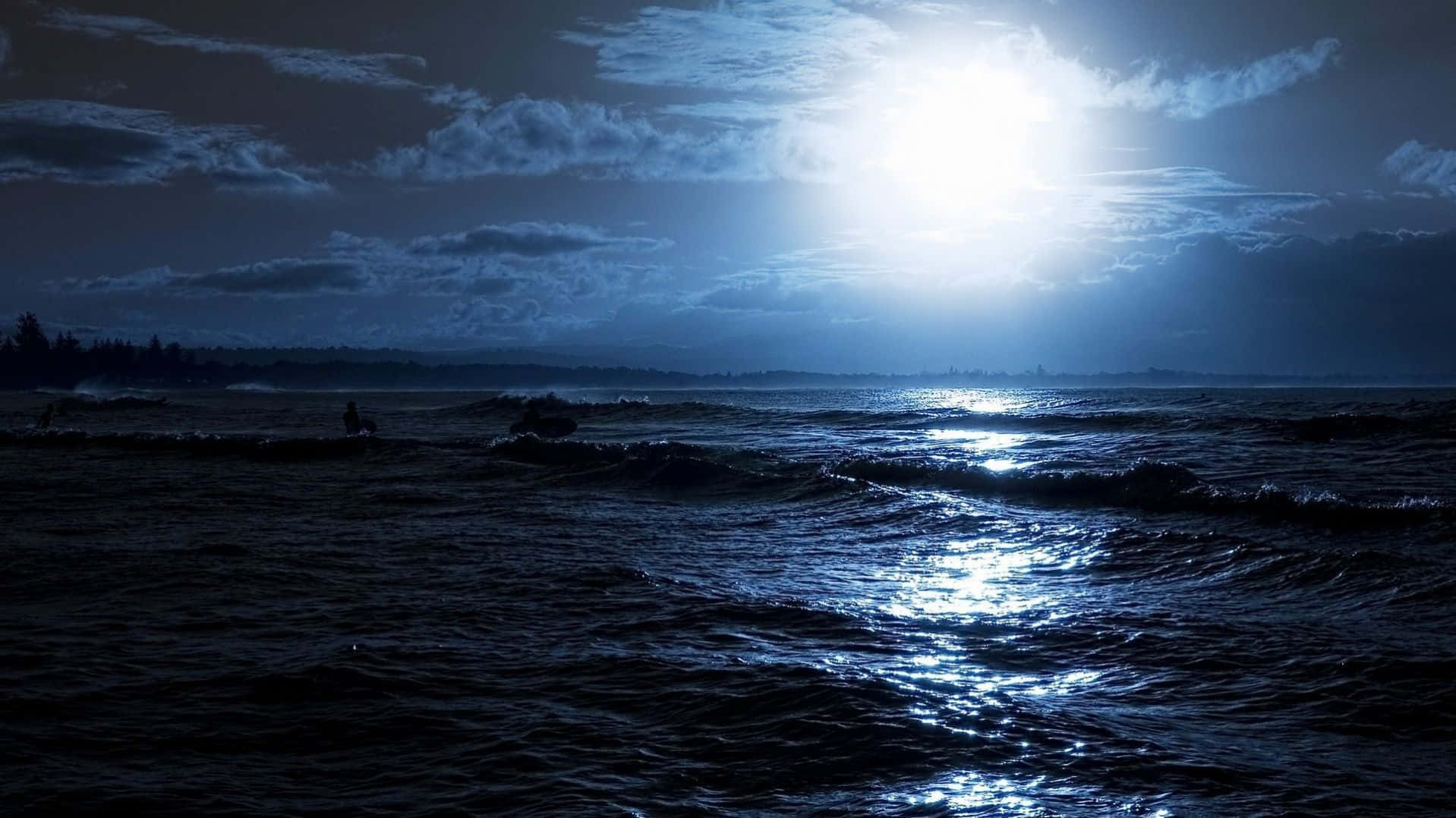 Dark Ocean, moonlight, dark ocean waves, HD Desktop Wallpaper