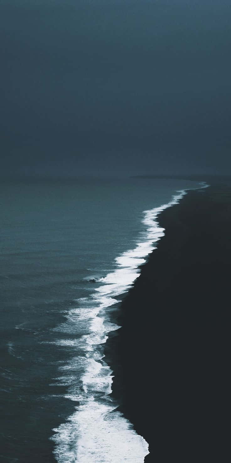 Dark Ocean, black volcanic beach, gloomy sky, HD Phone Wallpaper