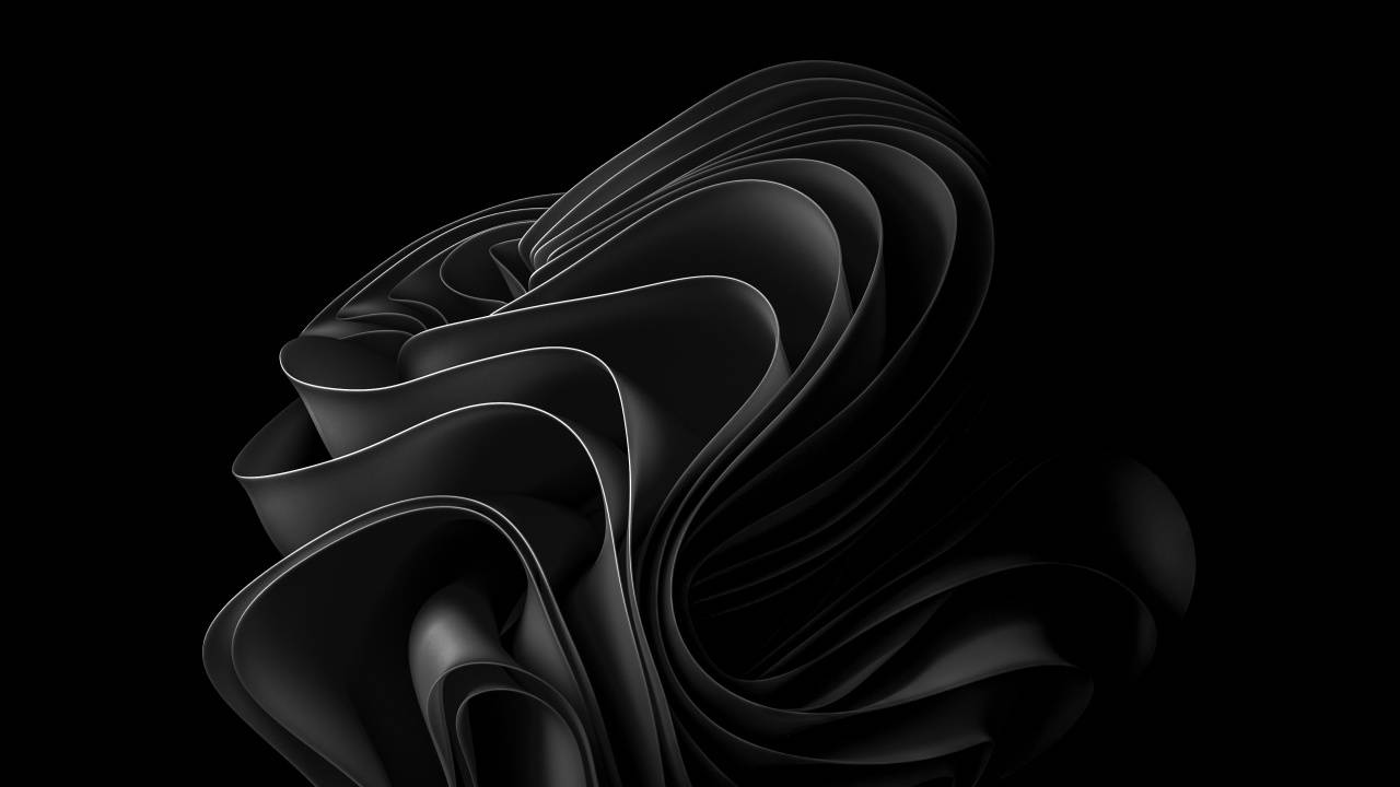 Dark Abstract Coil PC, sleek black abstract sculpture, glowing white edges, HD Desktop Wallpaper