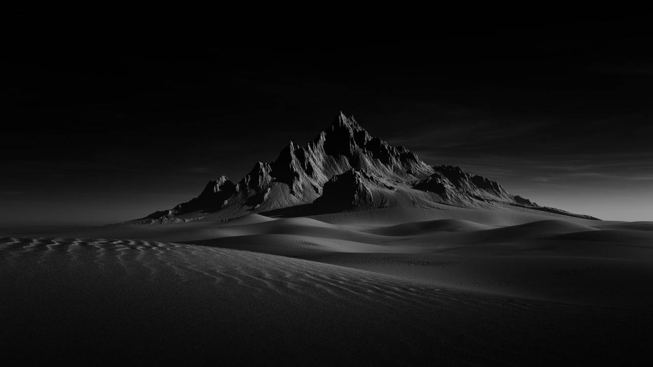 Dark Desert PC, monochrome mountain, endless dunes, HD Desktop Wallpaper