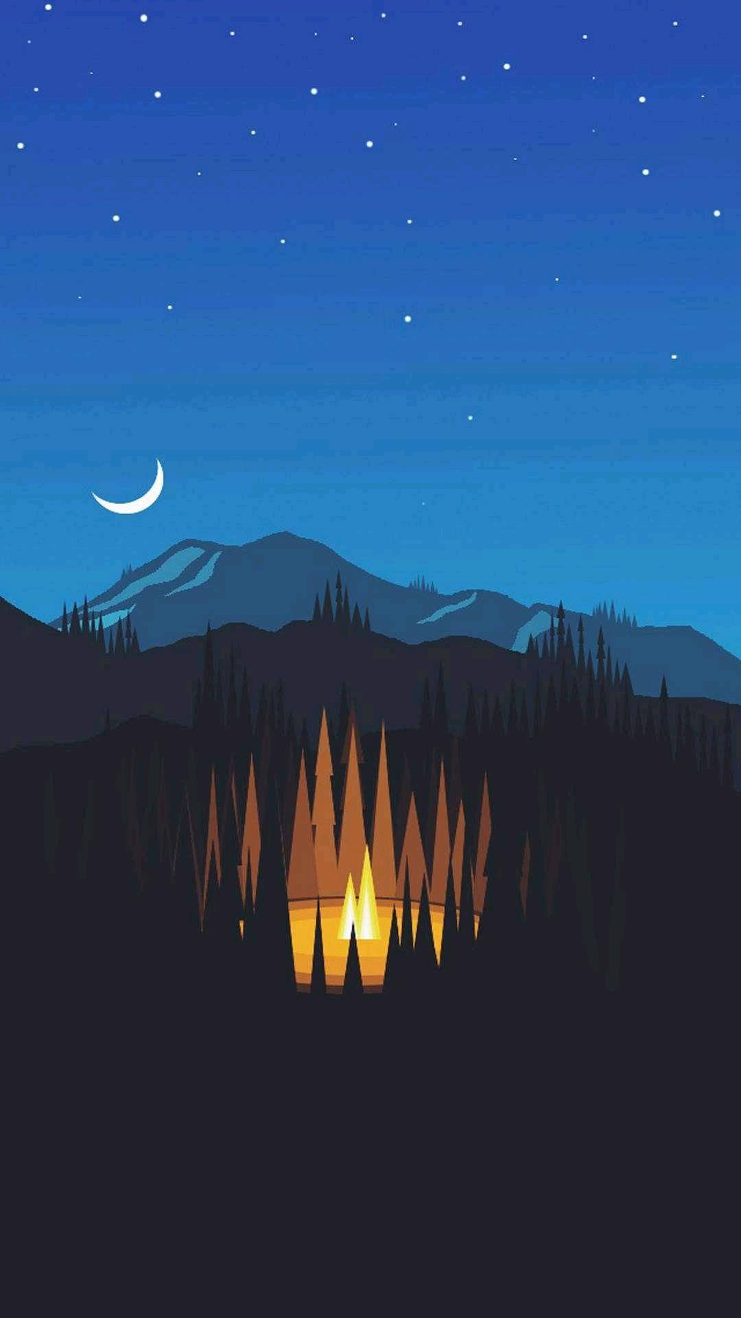 Dark Phone, bonfire, woods, Full HD Phone Wallpaper