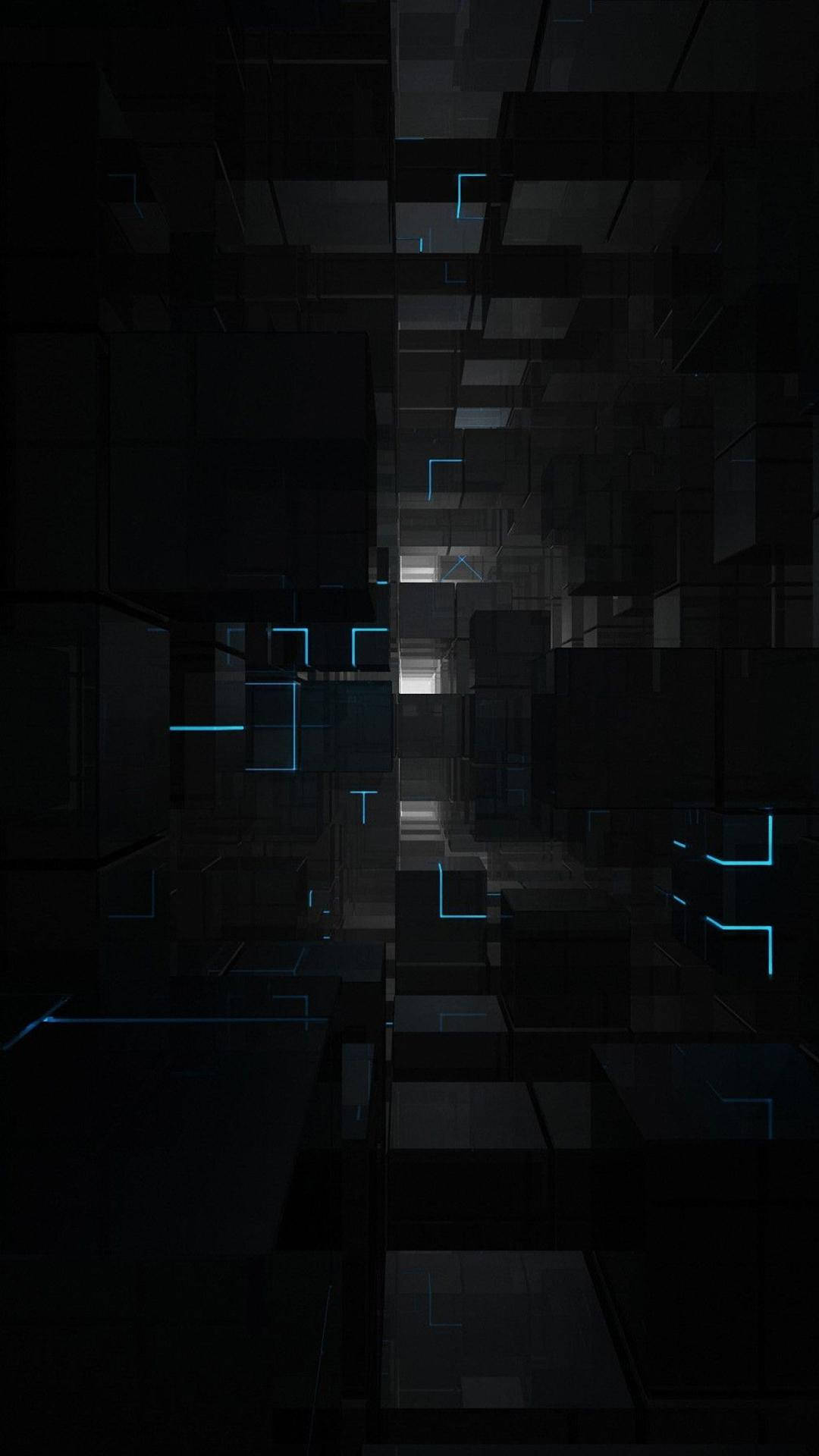 Dark Phone, black cubes, glowing blue lines, Full HD Phone Wallpaper