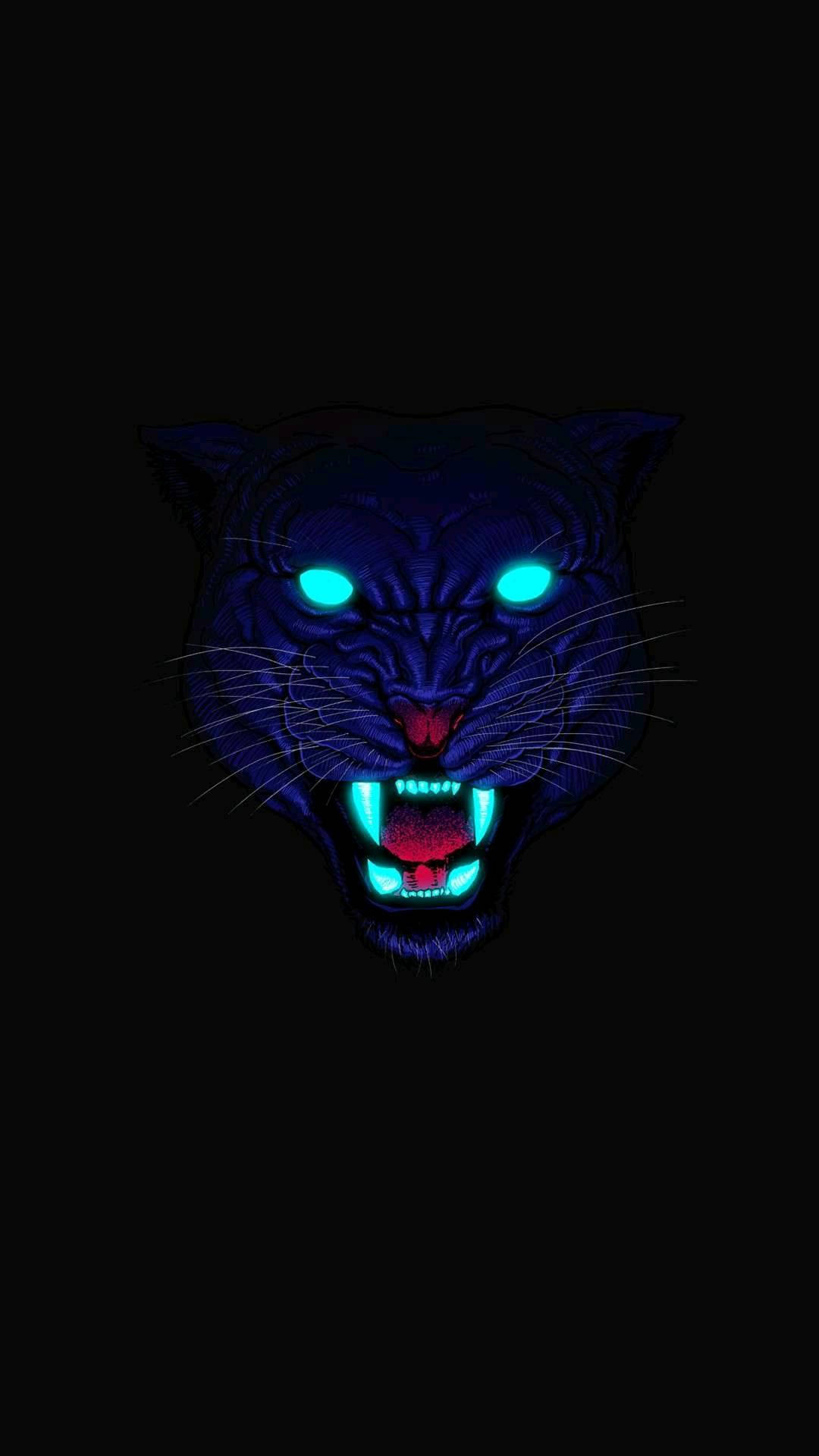 Dark Phone, tiger, neon blue eyes, Full HD Phone Wallpaper