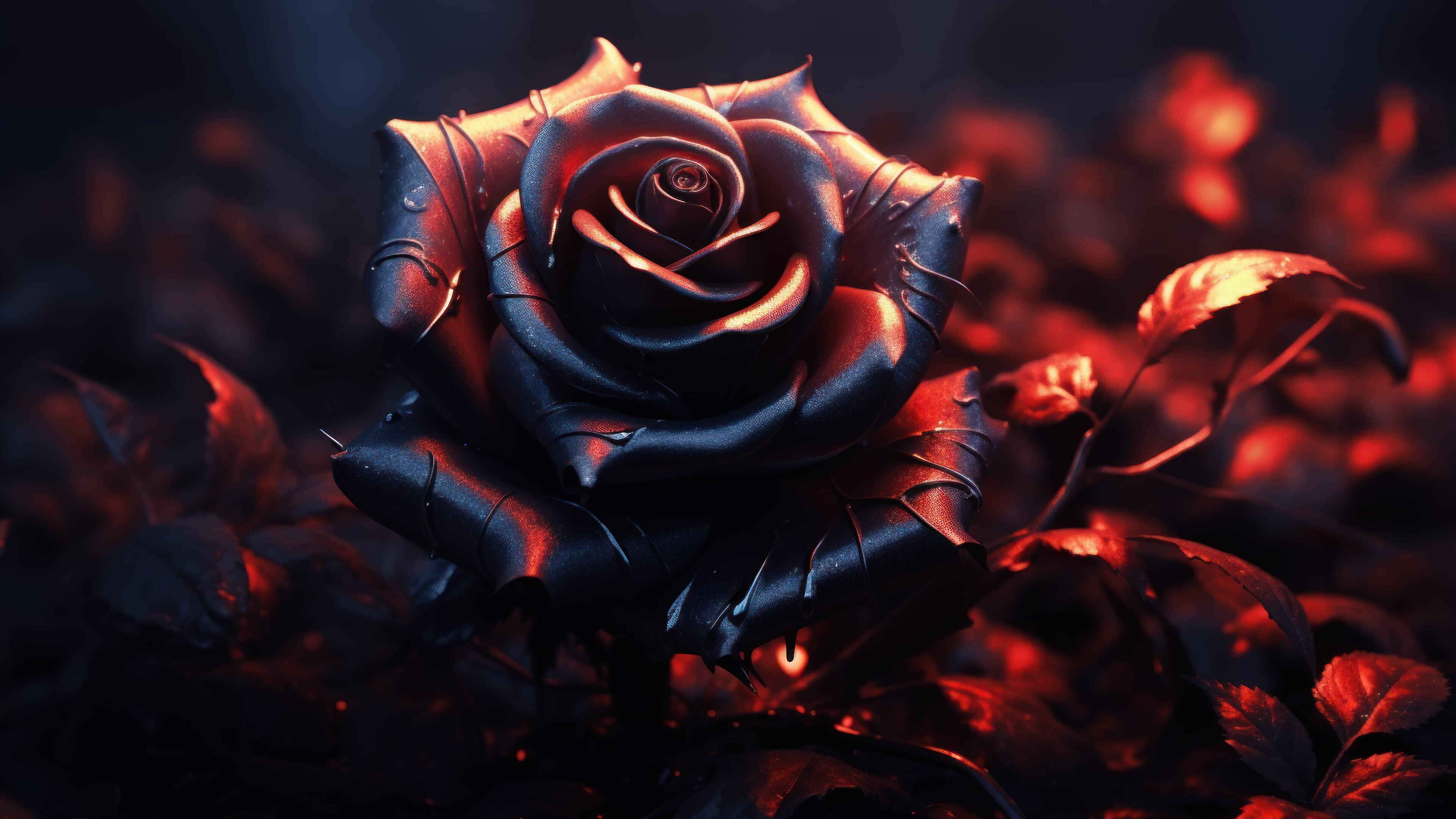 Mystic Noir Rose4 K, black rose, metallic sheen, 4K Desktop Wallpaper