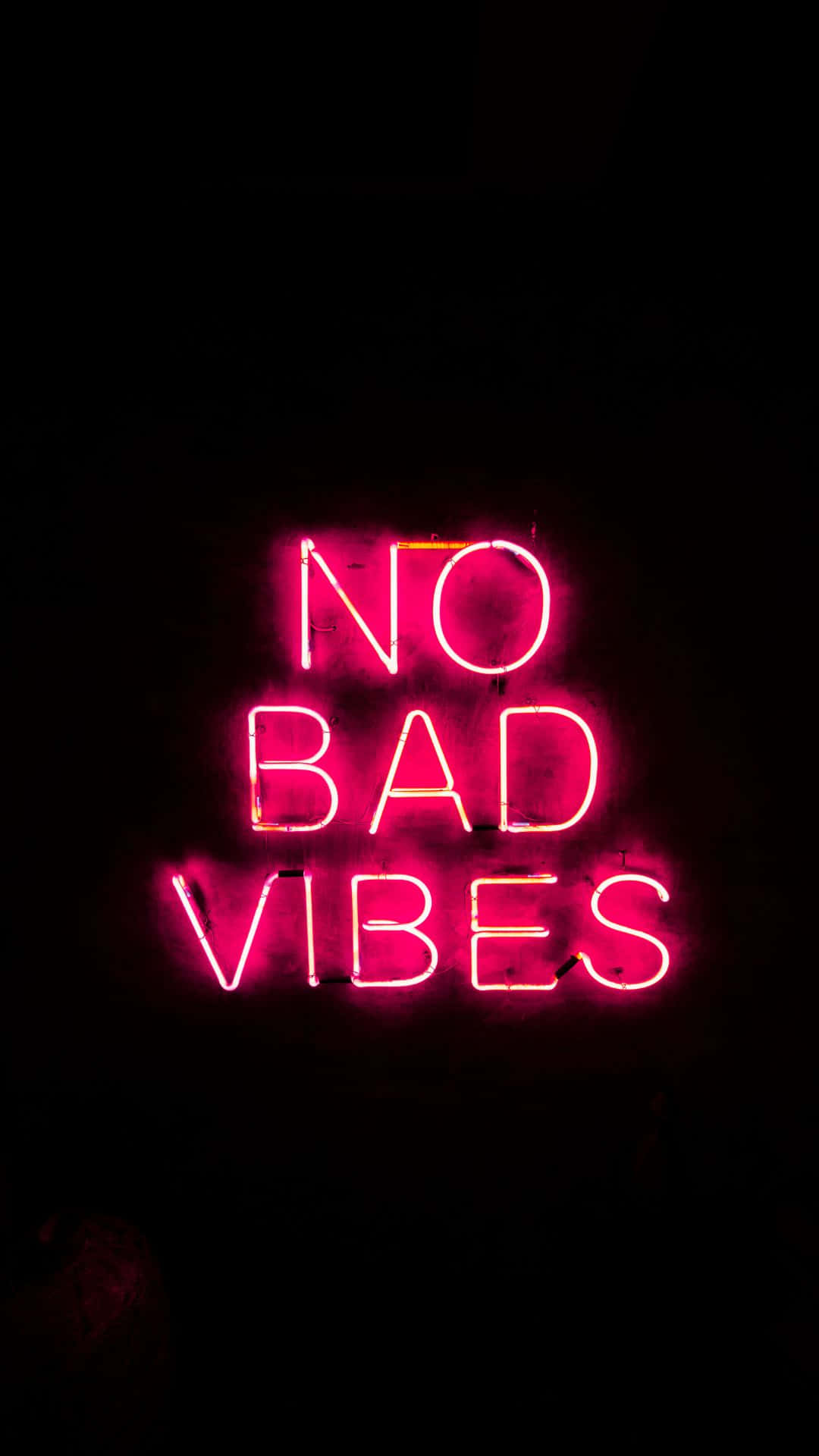 Dark Pink, NO BAD VIBES, neon sign, Full HD Phone Wallpaper