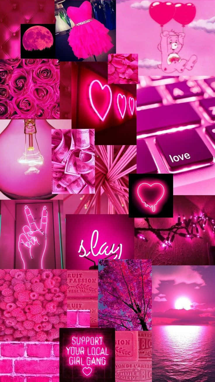 Dark Pink, neon signs, money roses, HD Phone Wallpaper