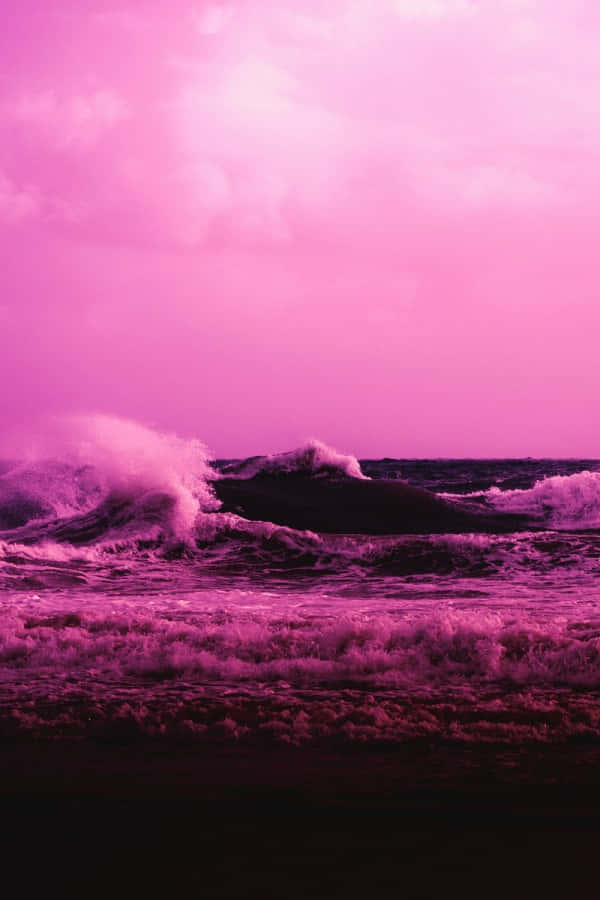 Dark Pink, surreal pink sky, ocean waves, SD Phone Wallpaper