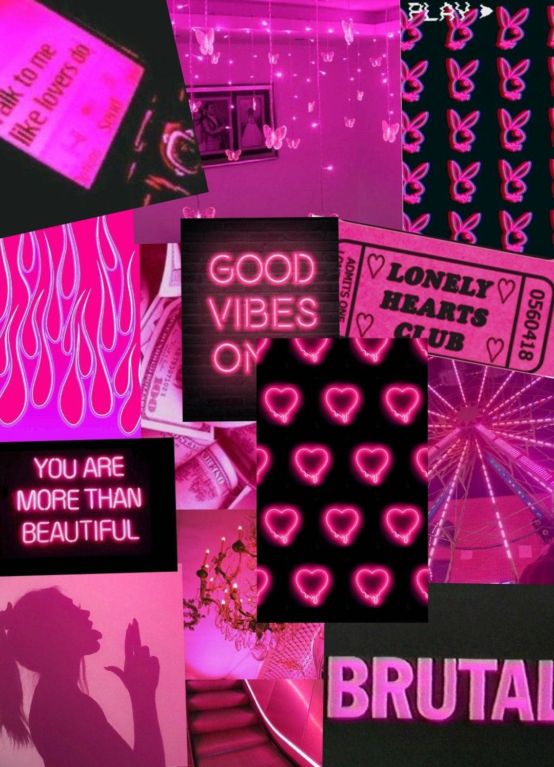 neon pink, black, hearts, HD Phone Wallpaper